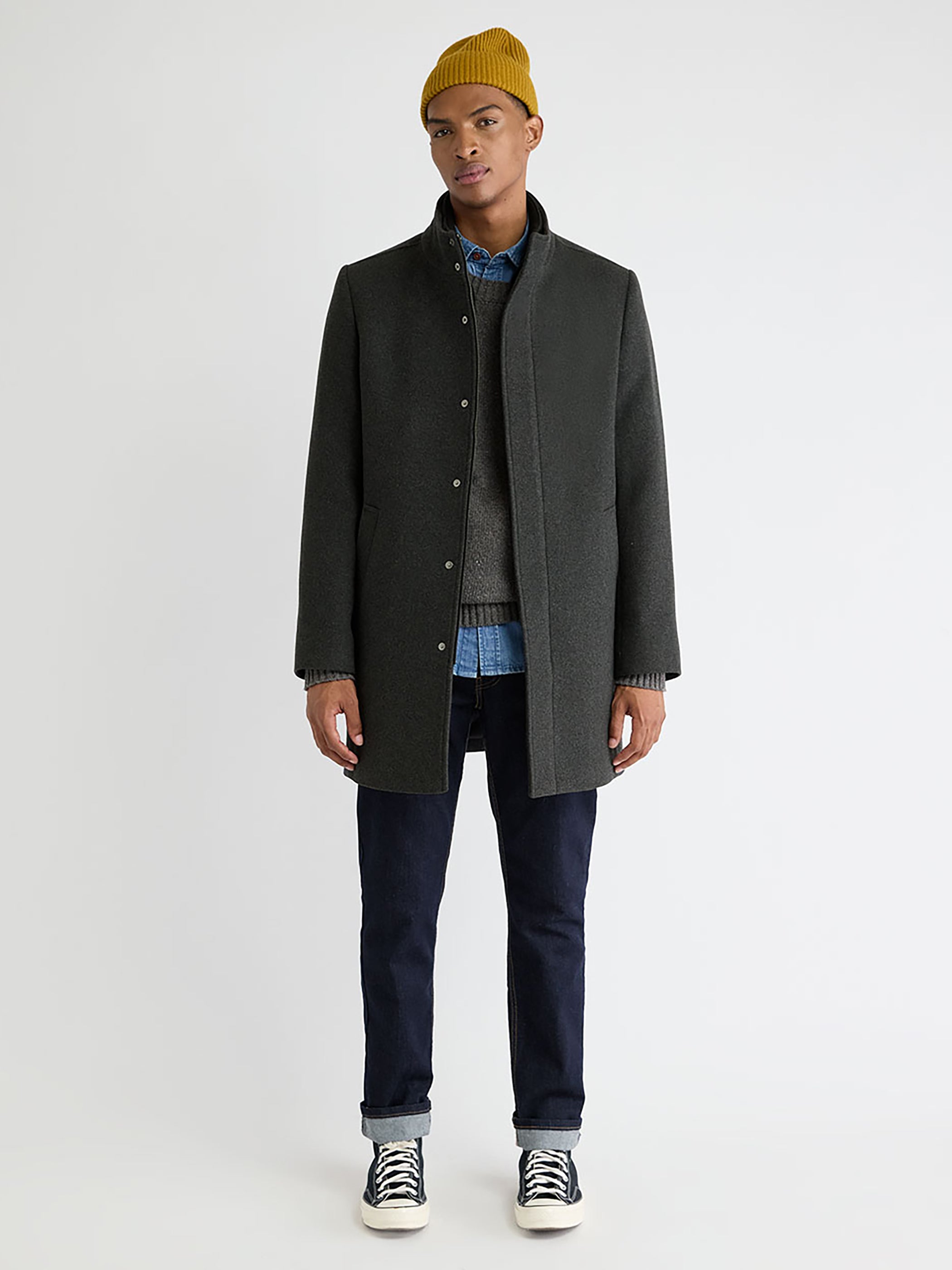 Classic Solid Mock-Neck Wool Coat with Dickey