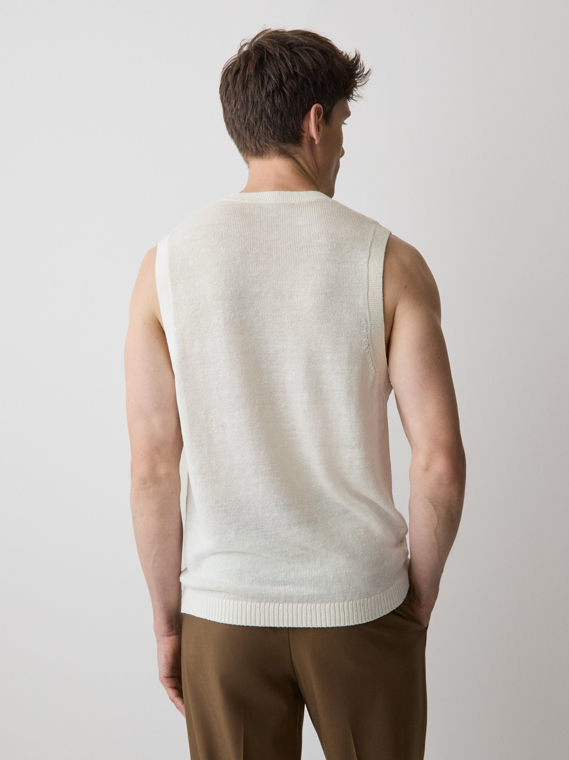Linen-Blend Sleeveless Crew-Neck Sweater
