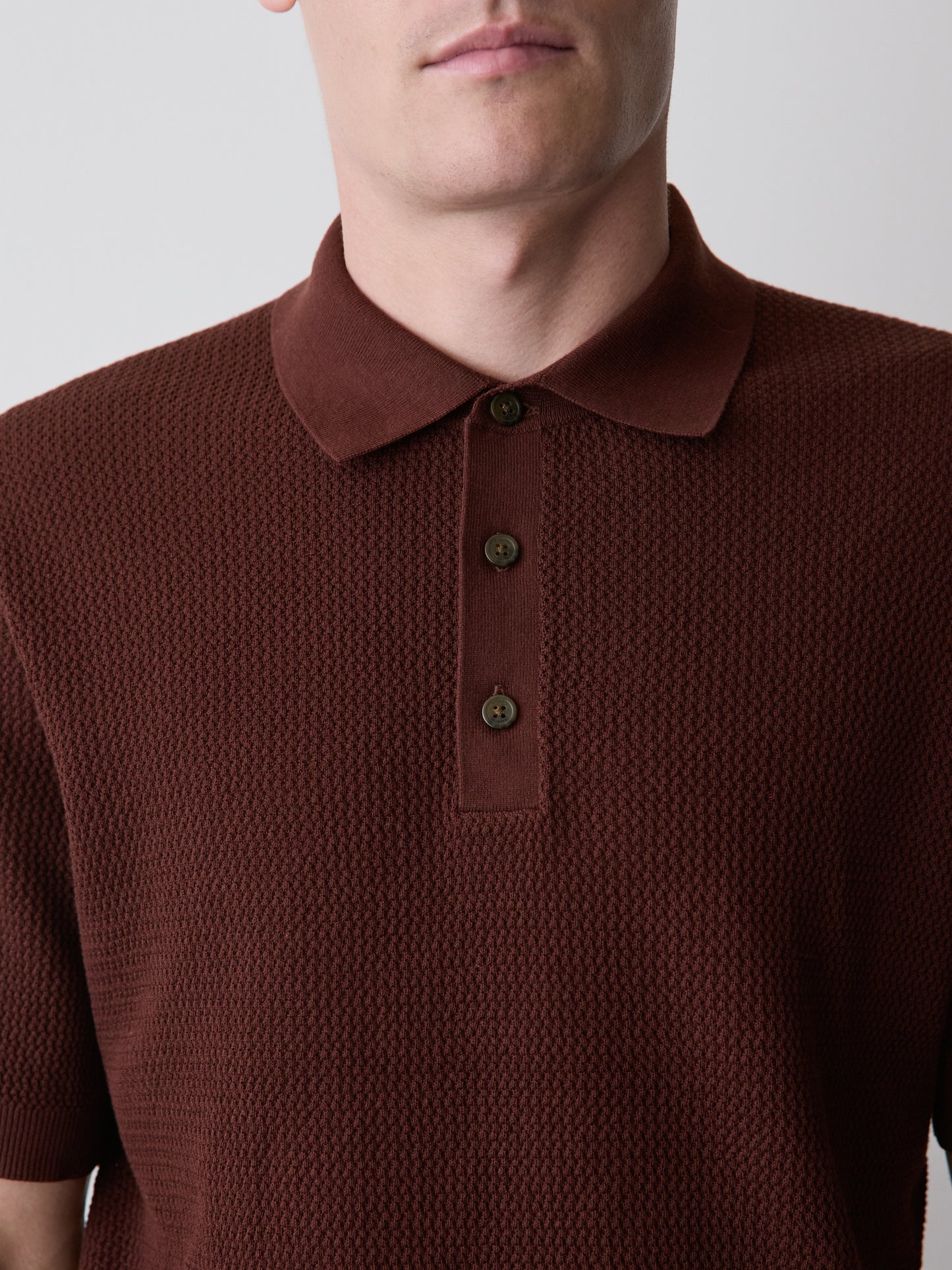 Textured Short-Sleeve Polo Sweater