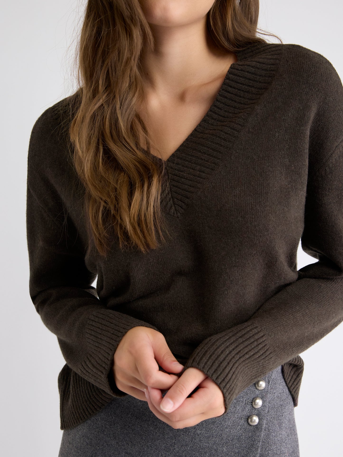 Long-Sleeve V-Neck Merino-Blend Sweater