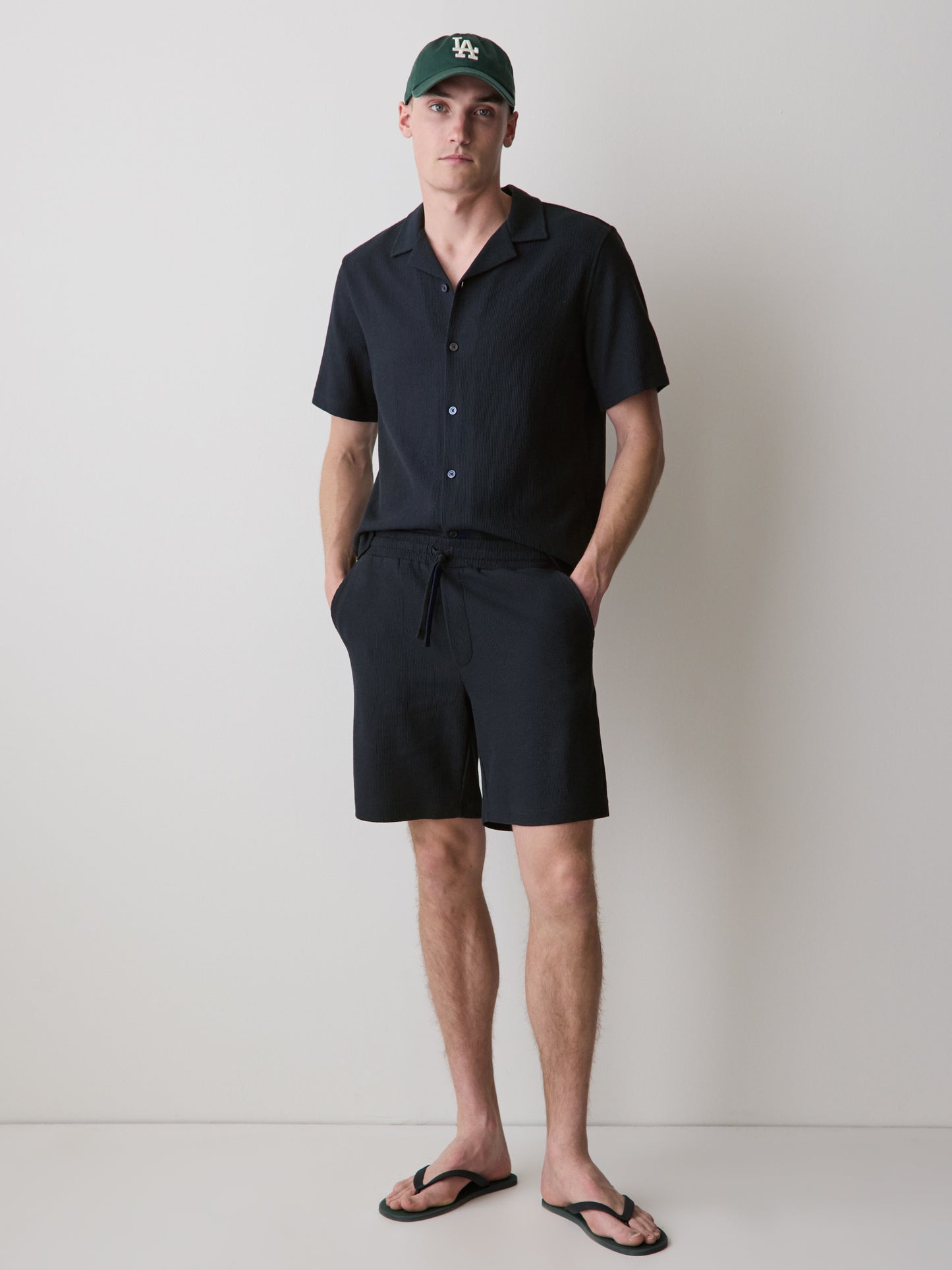 Mens Knit Textured Cotton Blend Shorts