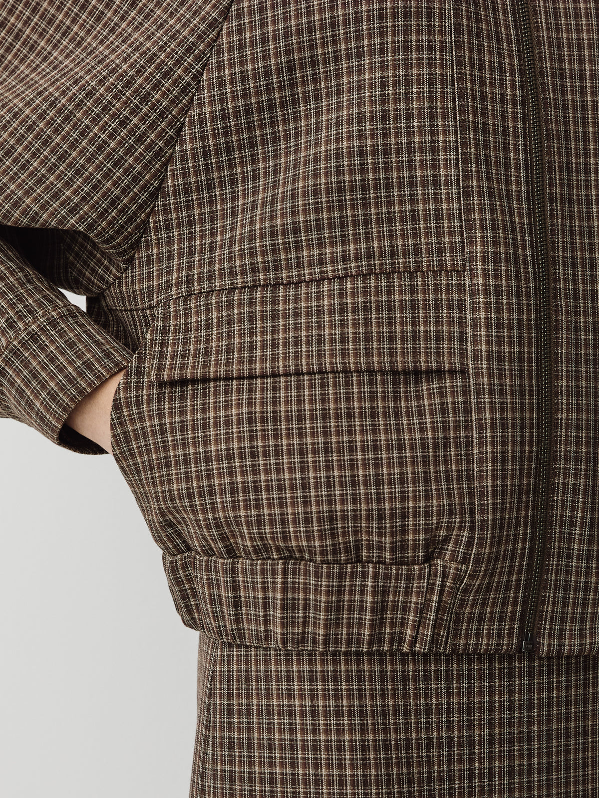 Bomber Jacket Stretch Fabric Plaid Design