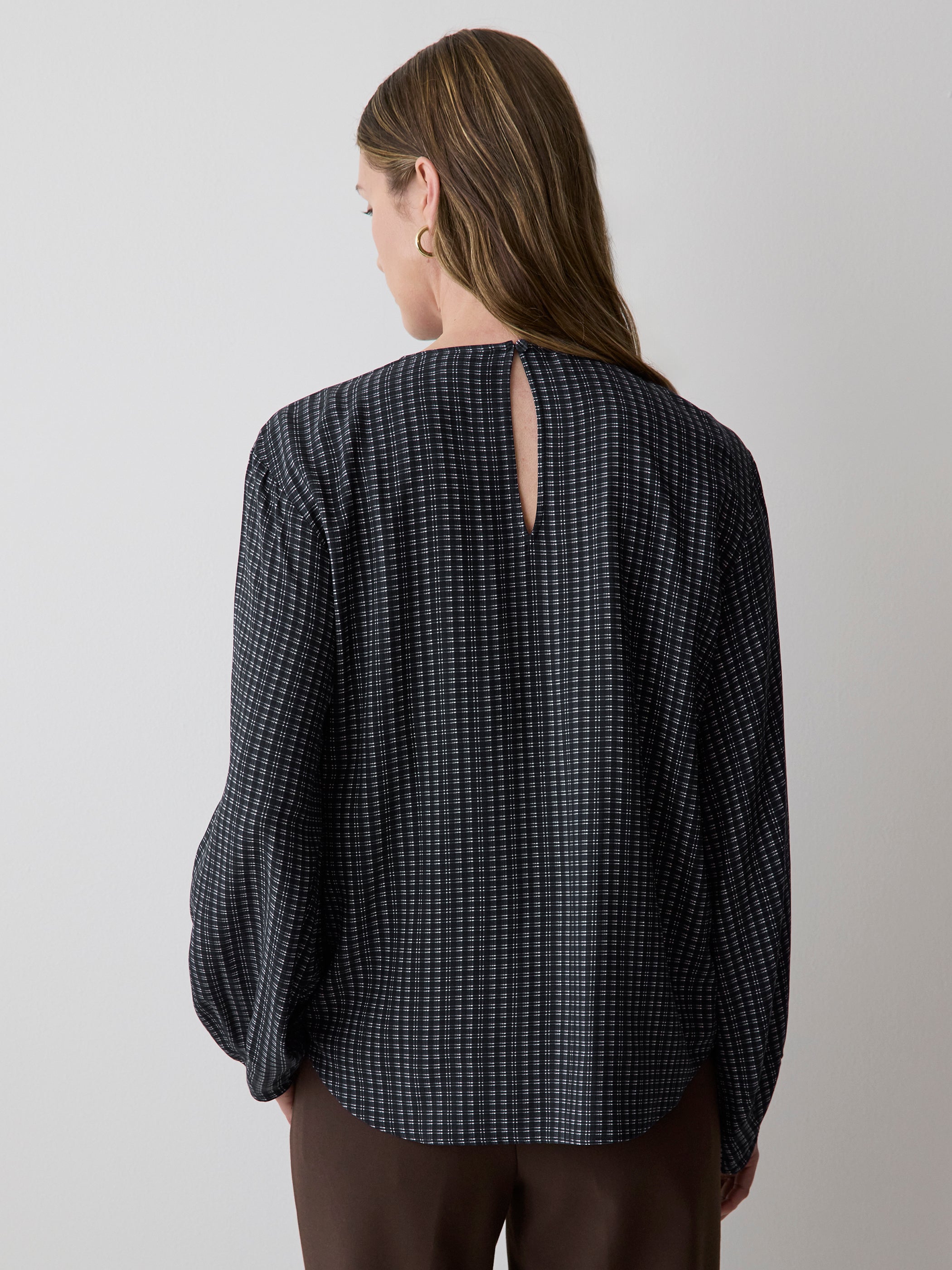 Blouse Popover à Manches Longues avec Encolure à Foulard