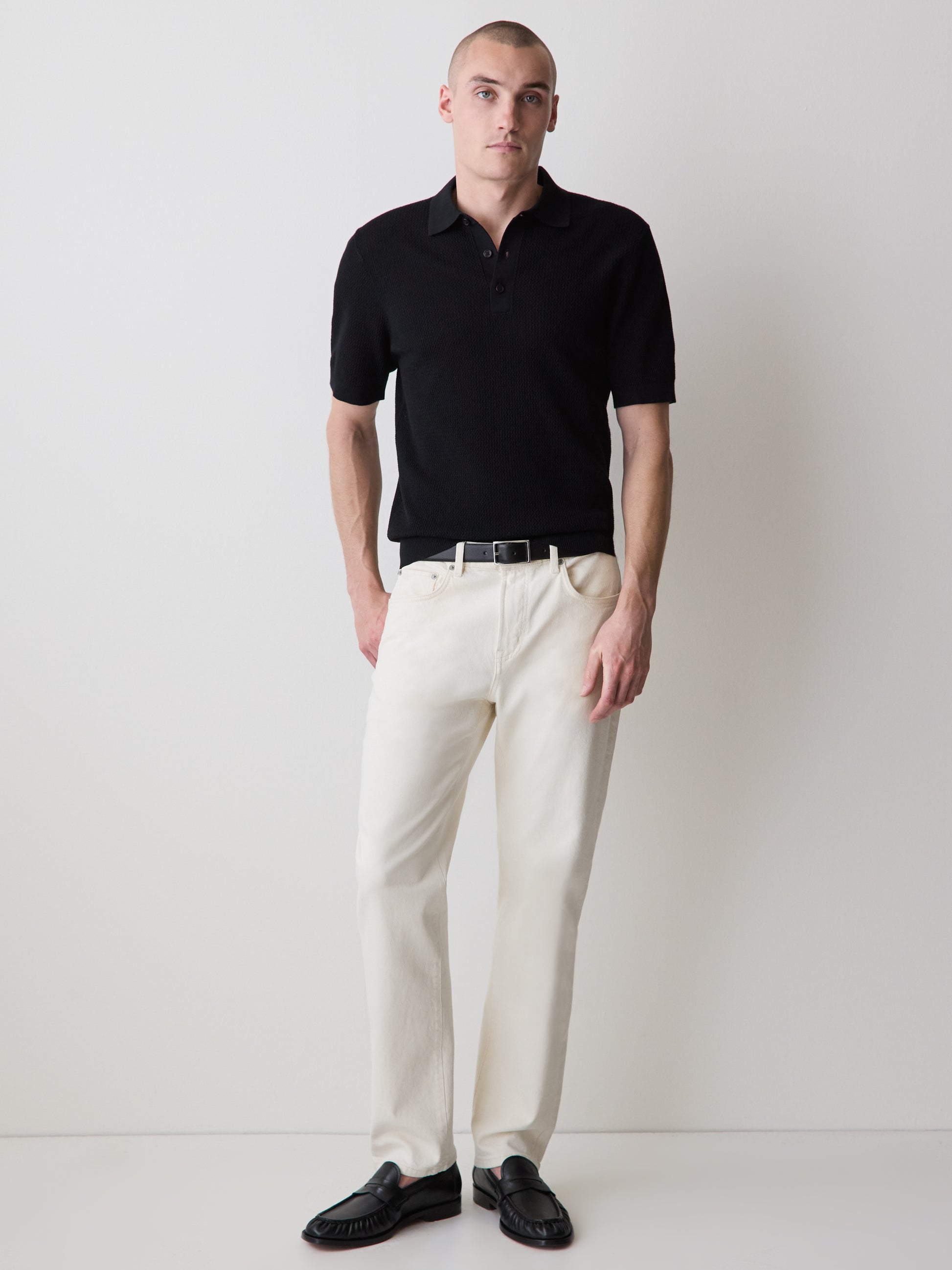 Textured Short-Sleeve Polo Sweater