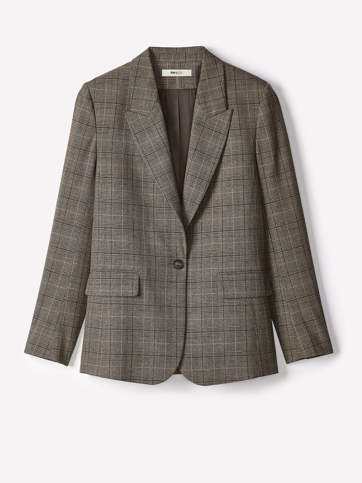 Plaid Relaxed-Fit Wool-Blend One-Button Blazer