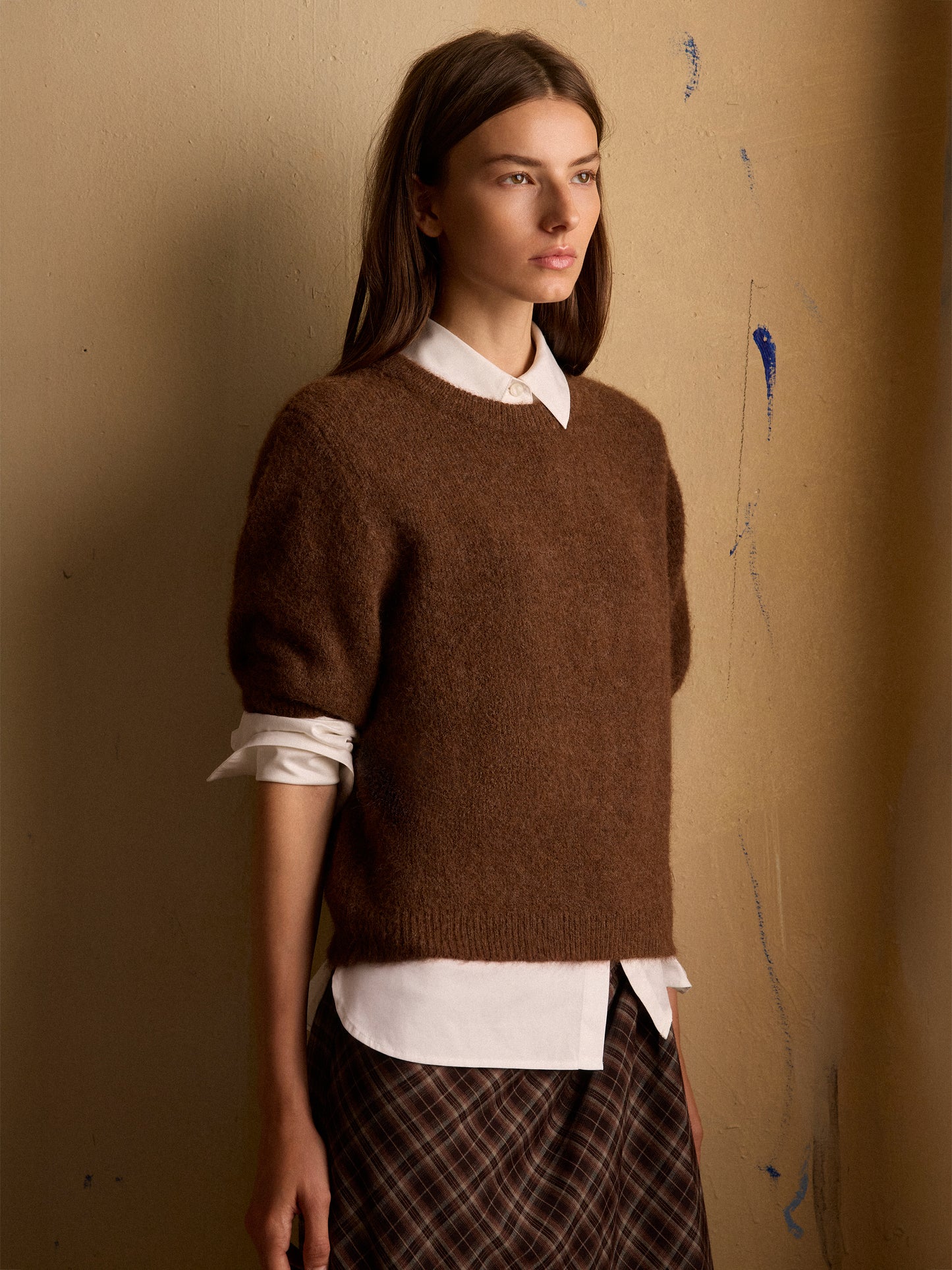 Knit Sweater Striped Hairy Short Sleeve