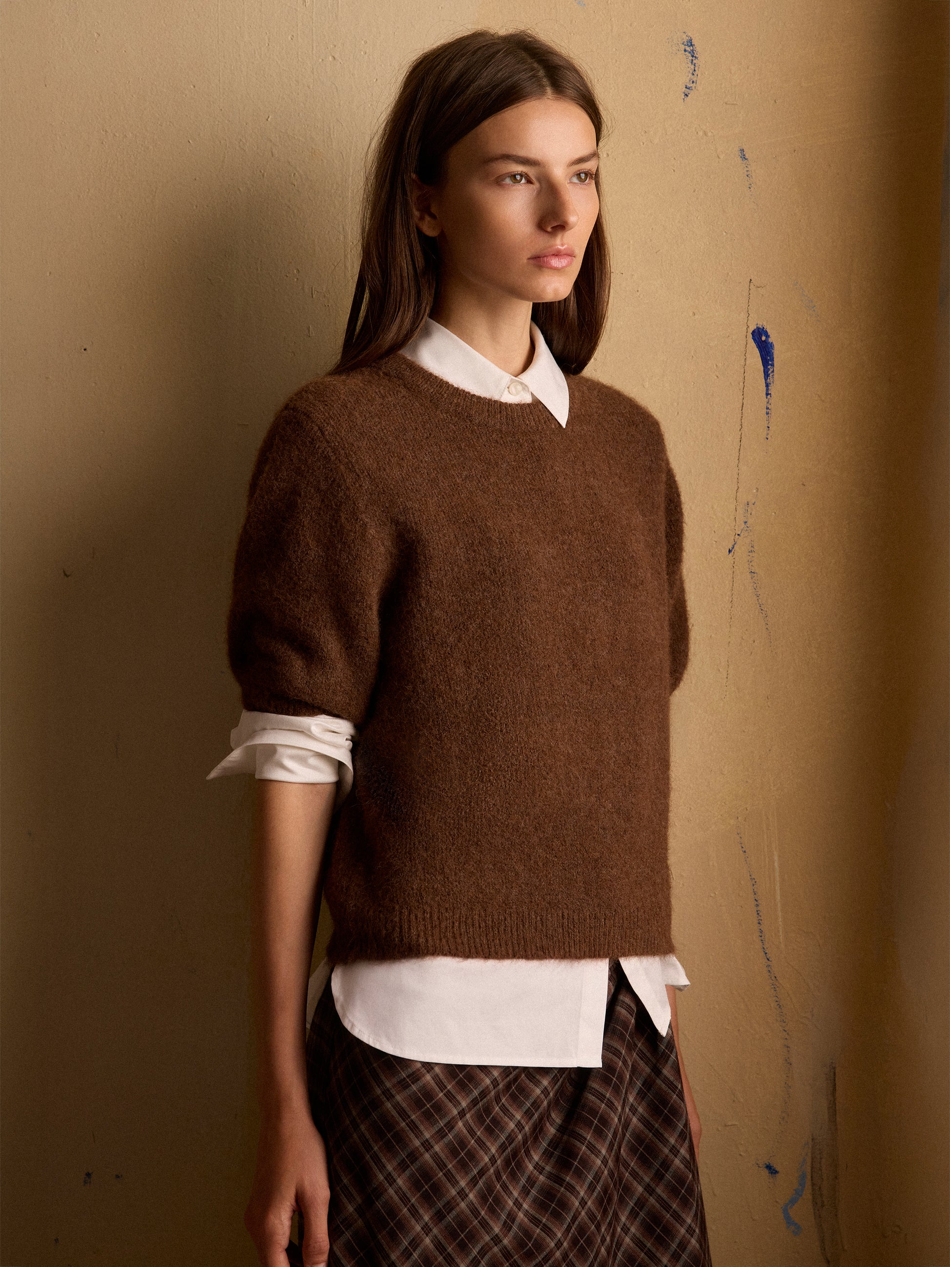 Knit Sweater Striped Hairy Short Sleeve