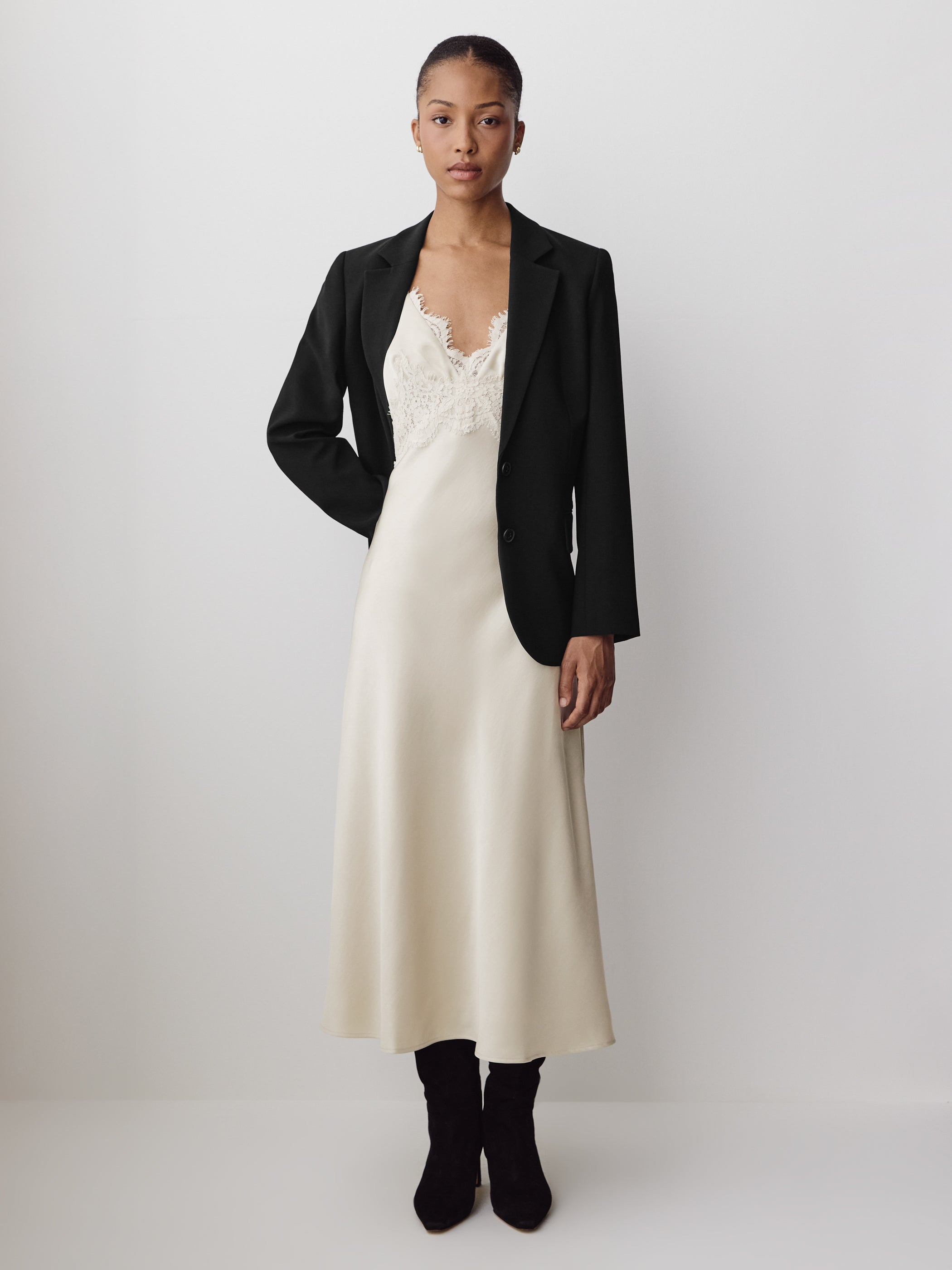 Woven Satin Lace Cami Dress