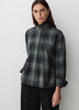 Woven Plaid Button-Up Shirt with Cape Detail