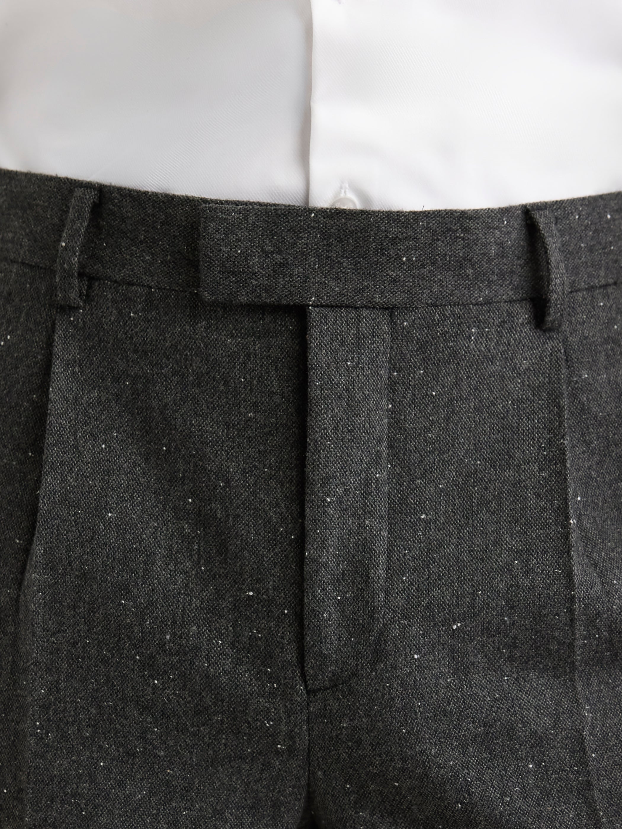 Pleated Tapered-Leg Tweed Suit Pant