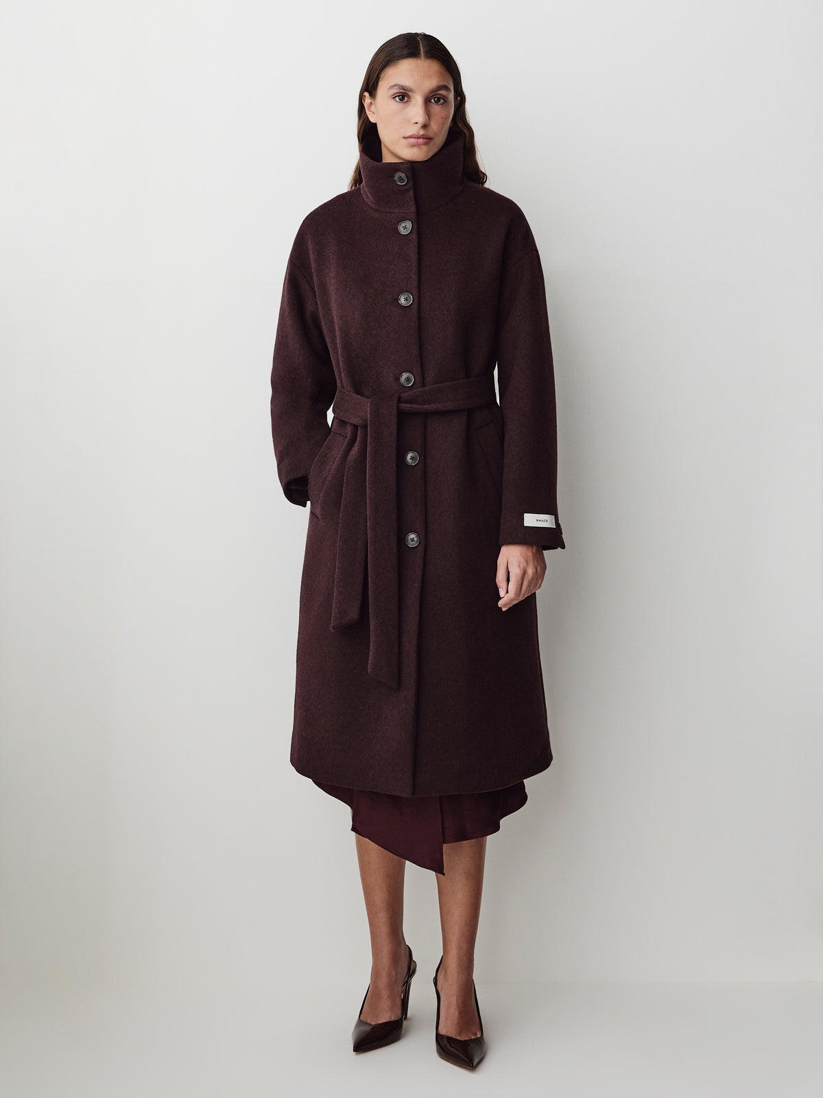 Wool Blend Funnel Neck Long Coat