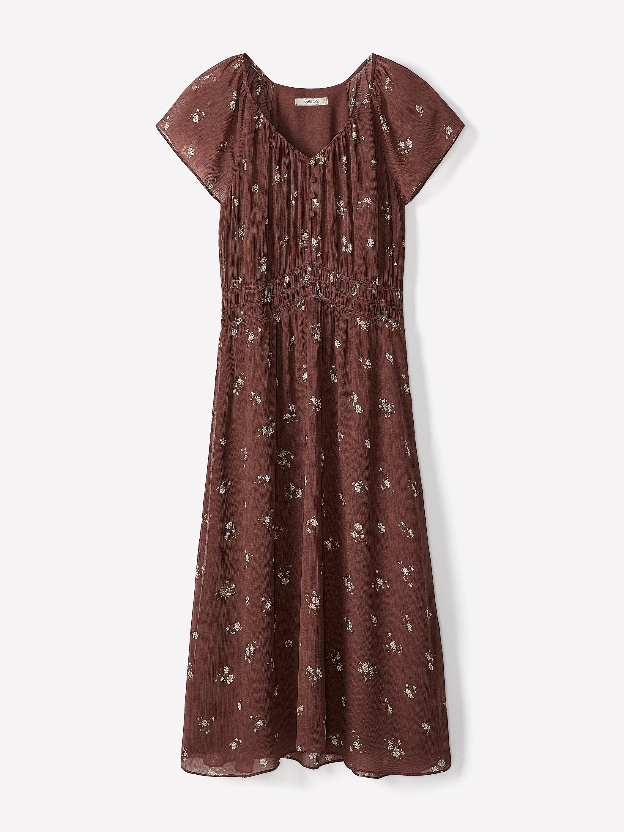 Robe Midi Cintrée et Évasée à Manches Courtes à Volants
