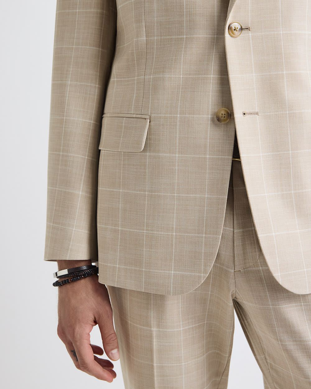Tailored-Fit Checkered Taupe Suit Blazer
