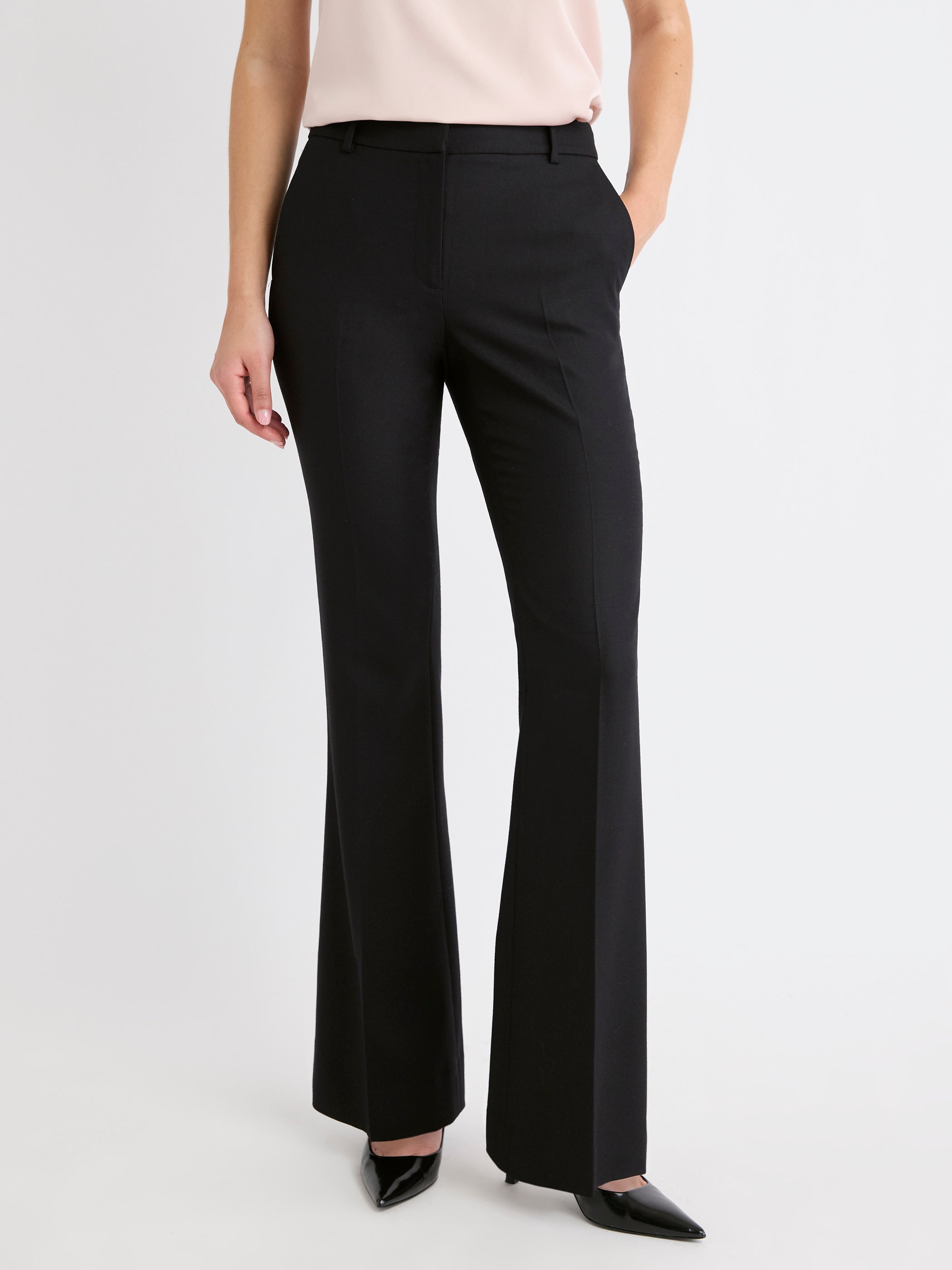 Pantalon à Jambe Évasée et Taille Mi-Haute en Mélange de Laine