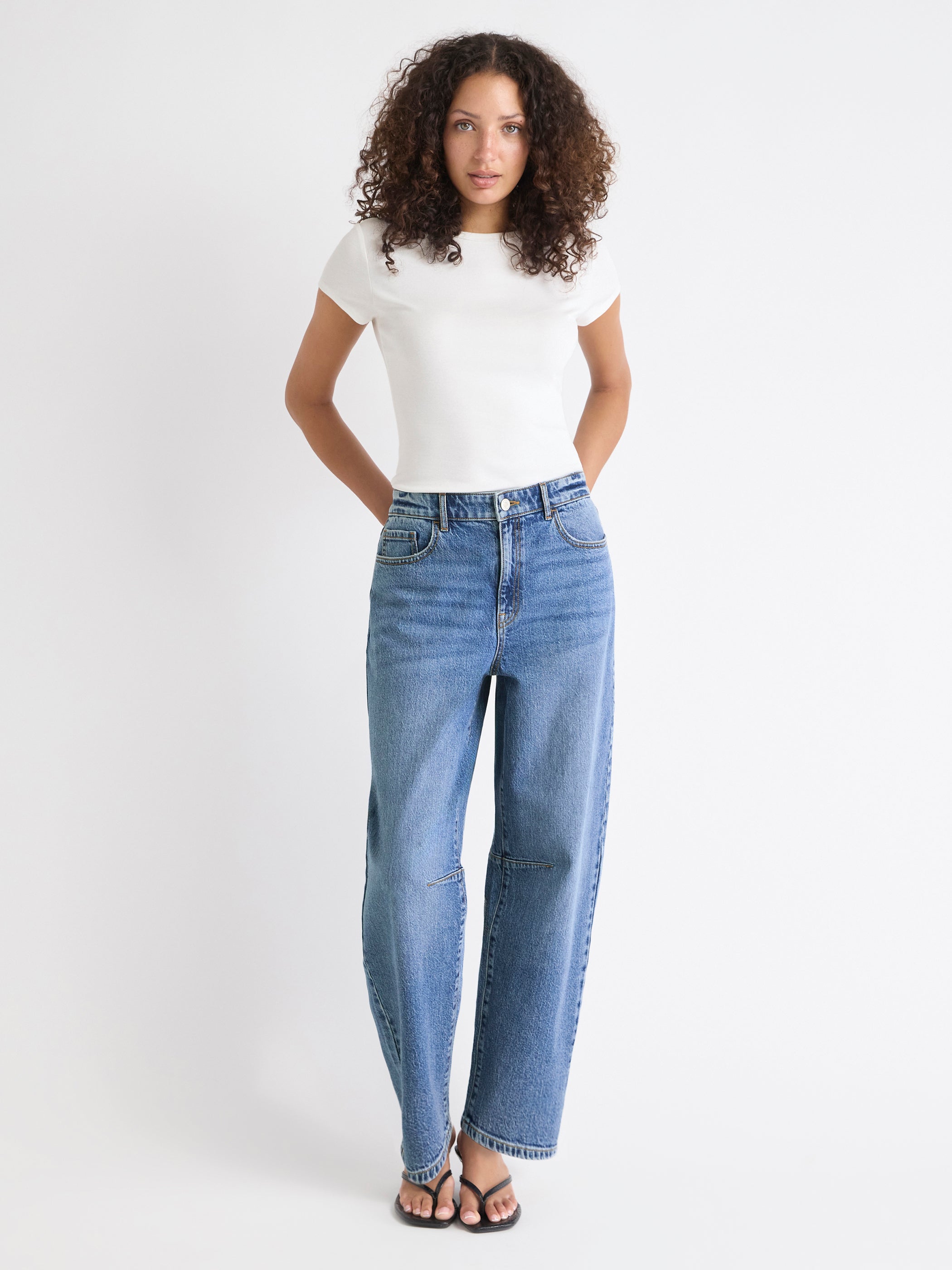 Jeans à Taille Mi-Haute et Jambe Ballon