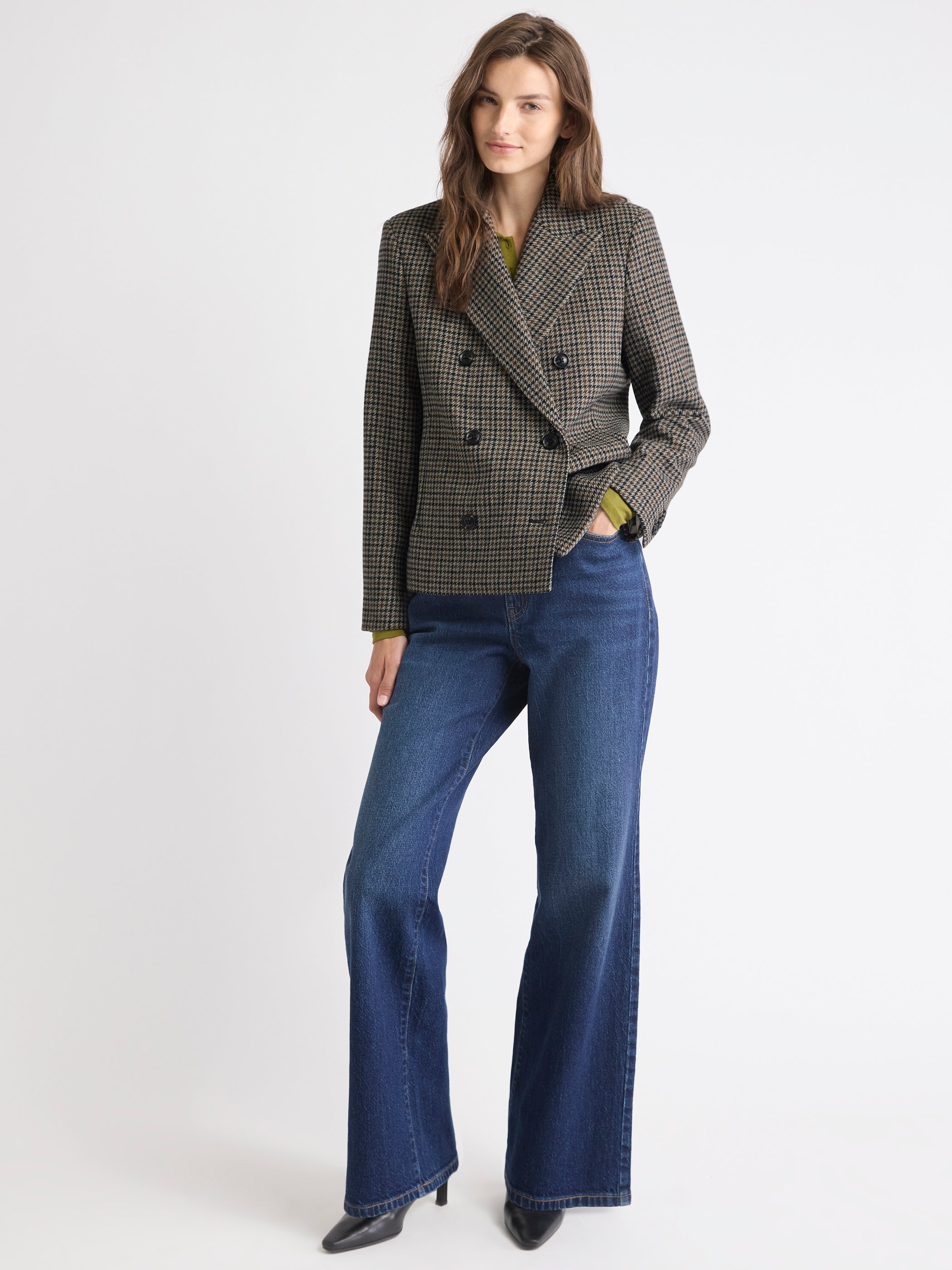 Double-Breasted Houndstooth Blazer