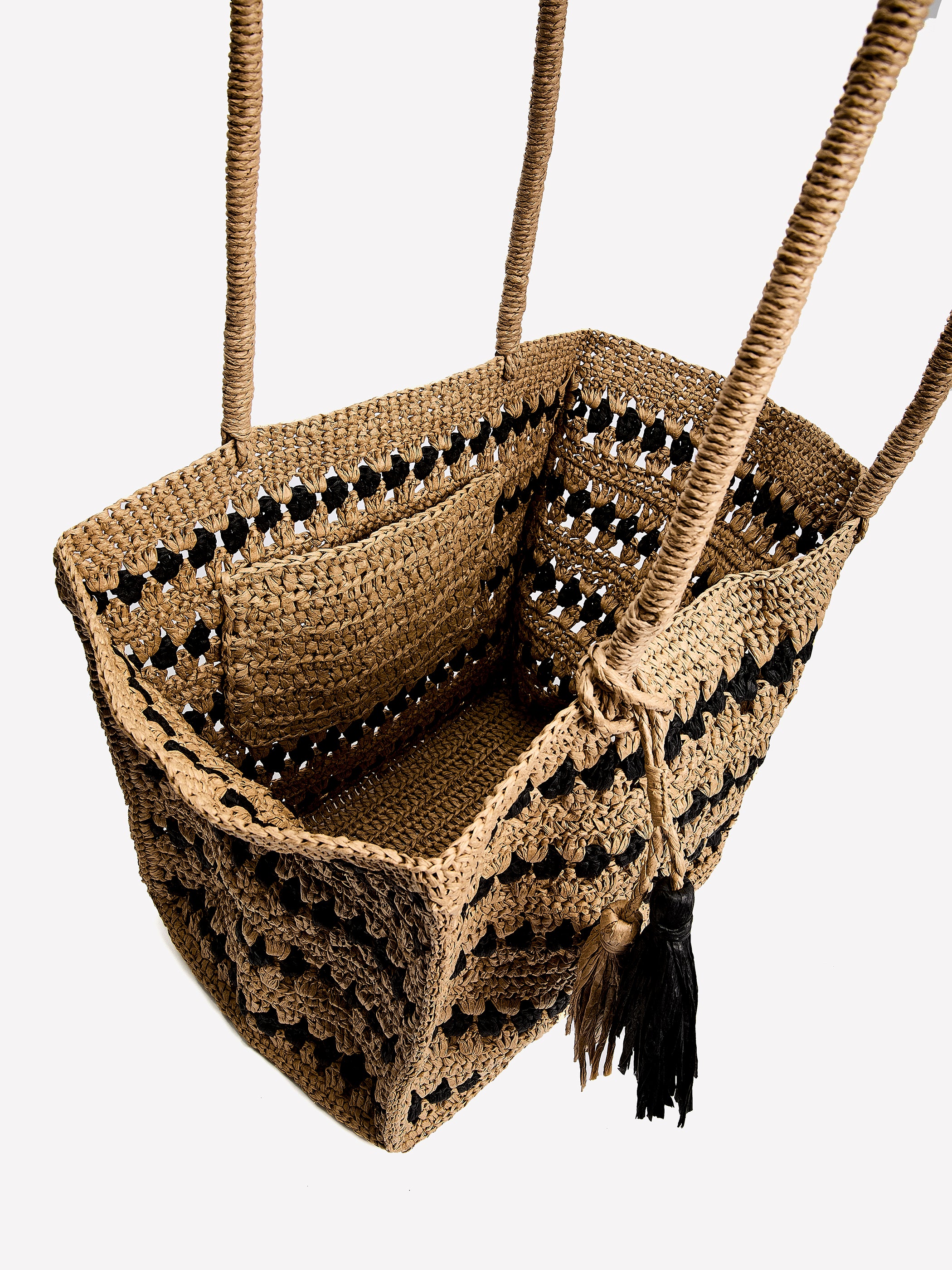Woven Raffia Tote Bag with Shoulder Strap