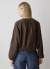 Woven Collarless Bomber Jacket with Zip Front