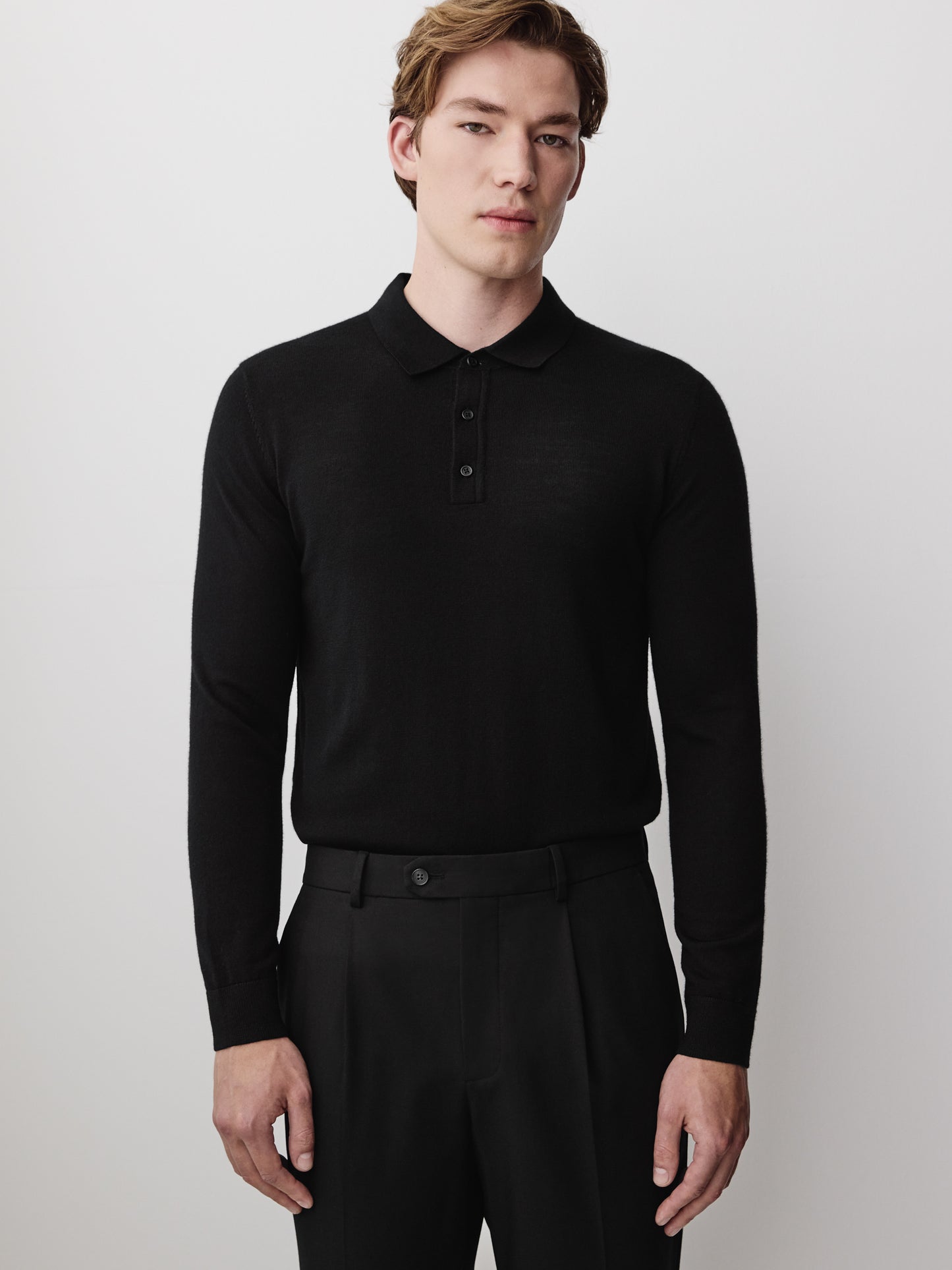 Merino Wool Knit Polo Sweater Long Sleeve