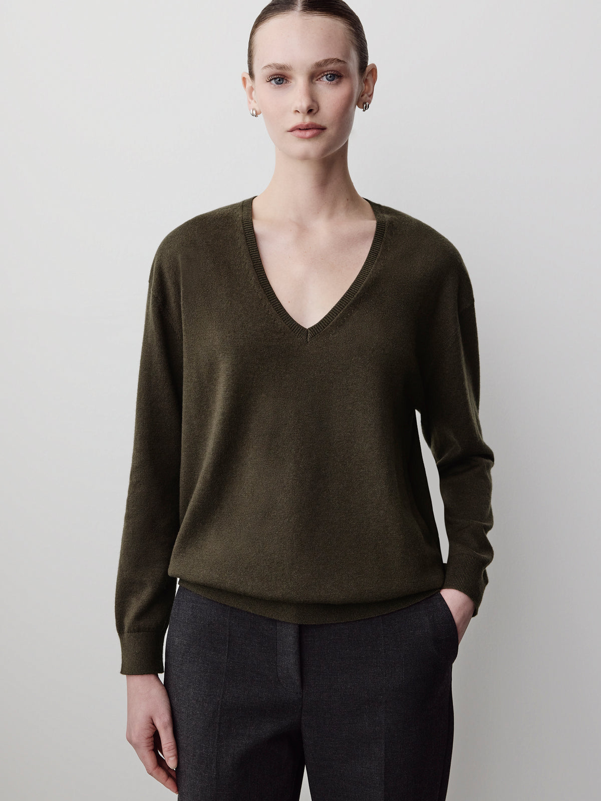Long-Sleeve V-Neck Oversized Merino Sweater