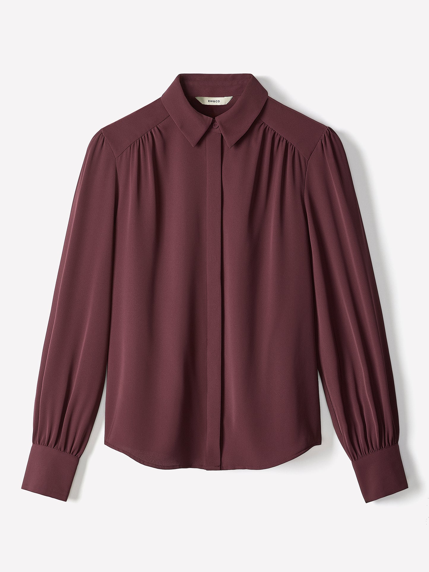 Silky Crepe Long-Sleeve Buttoned-Down Blouse
