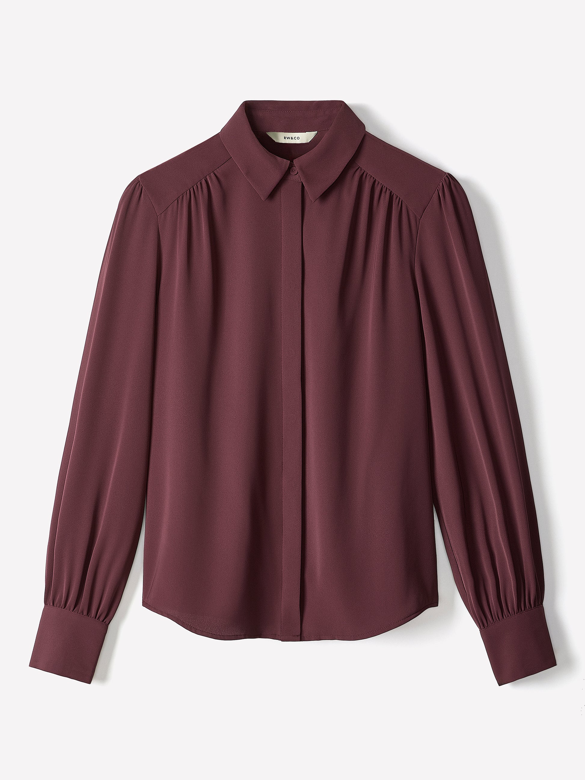 Silky Crepe Long-Sleeve Buttoned-Down Blouse