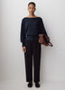 Ladies Knit Sweater Cinched Waist Boat Neck Cotton Blend