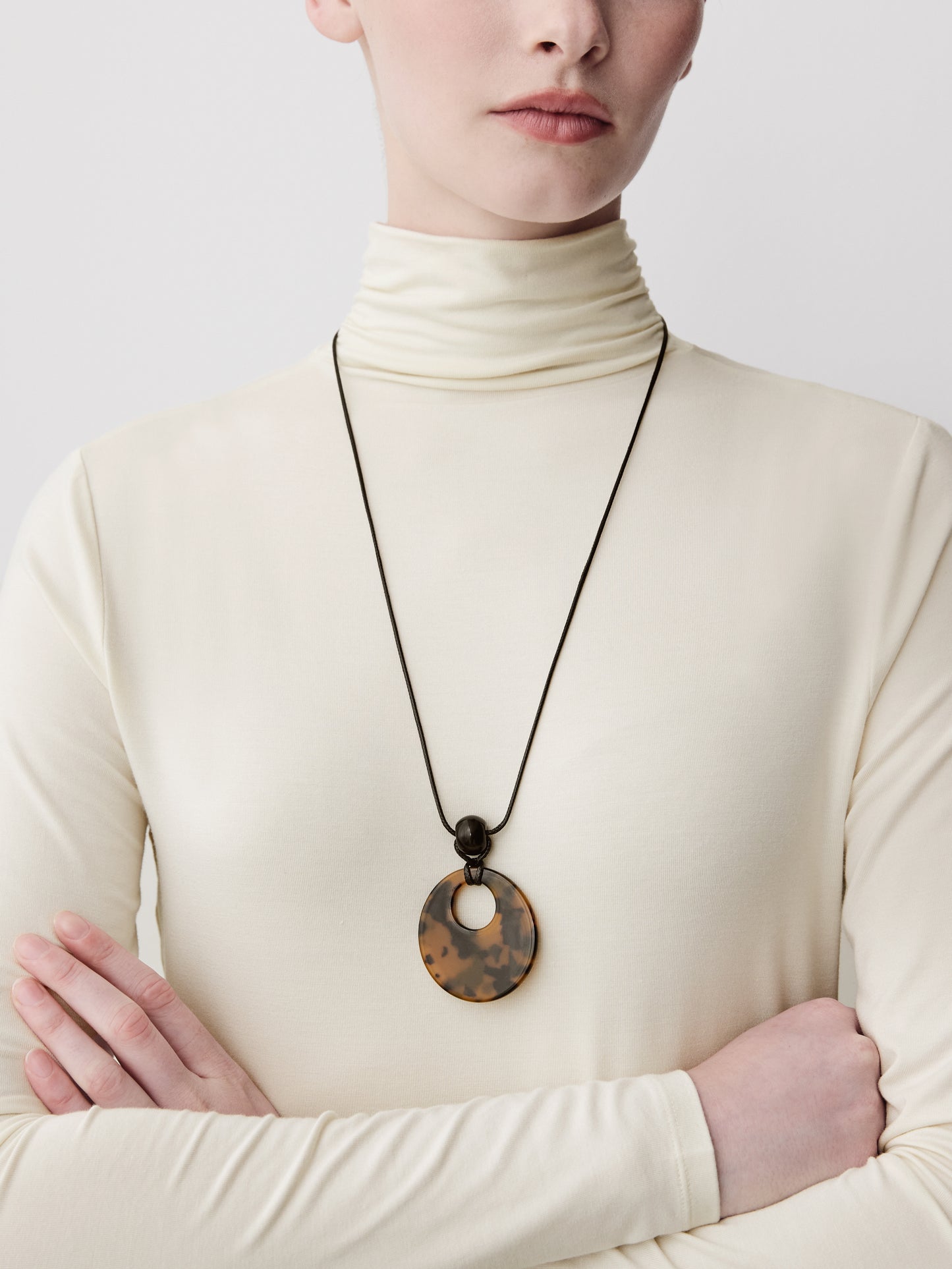 Long Cord Necklace with Tortoise Acrylic Pendant