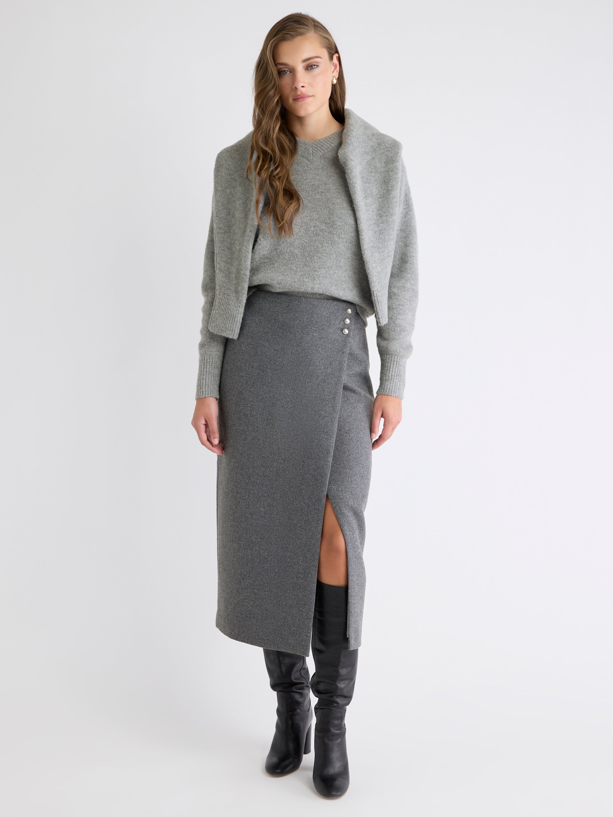 Pull à Manches Longues et Col V en Mélange d'Alpaga