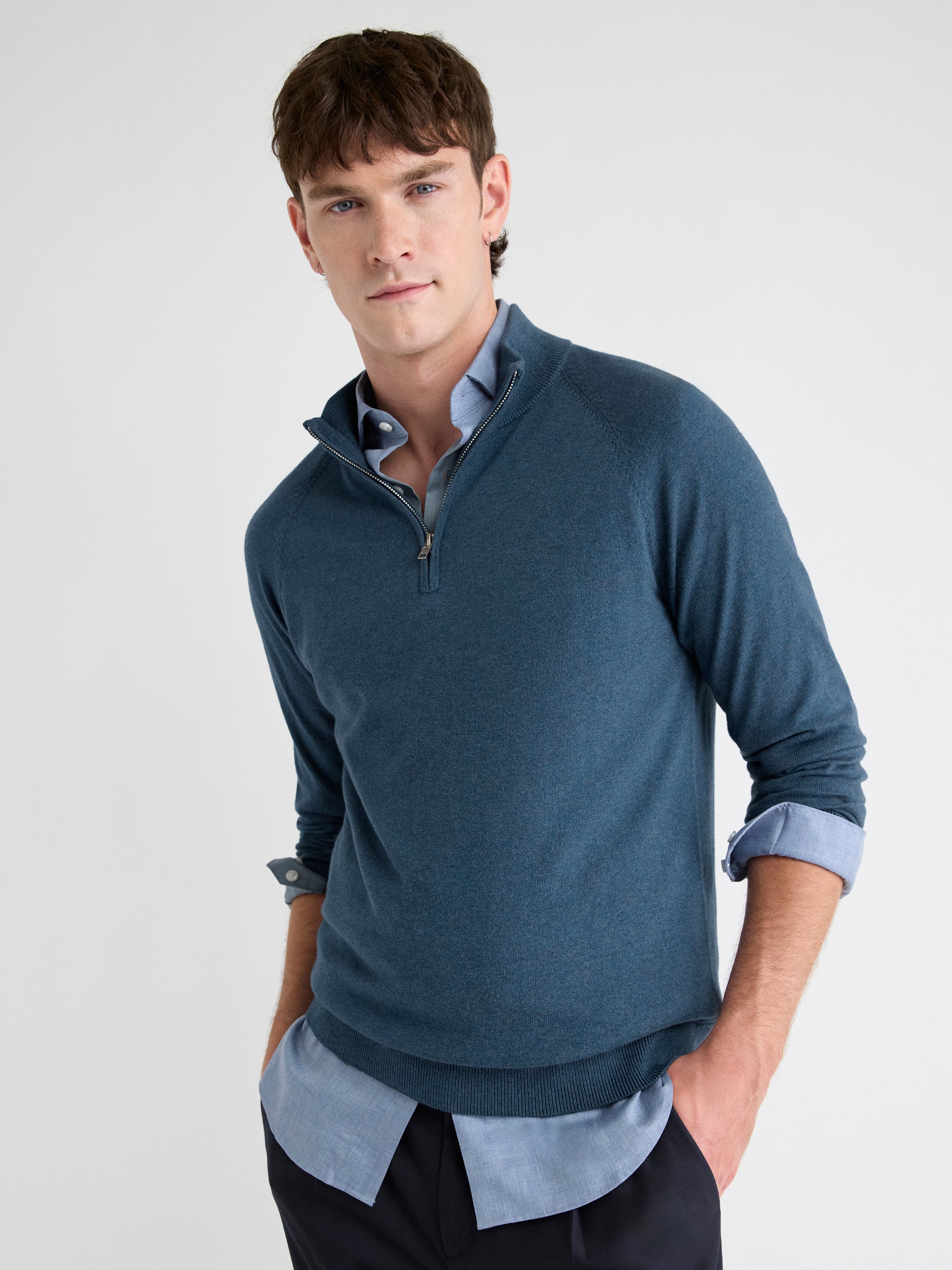 Long-Sleeve Half-Zip Mock-Neck Sweater