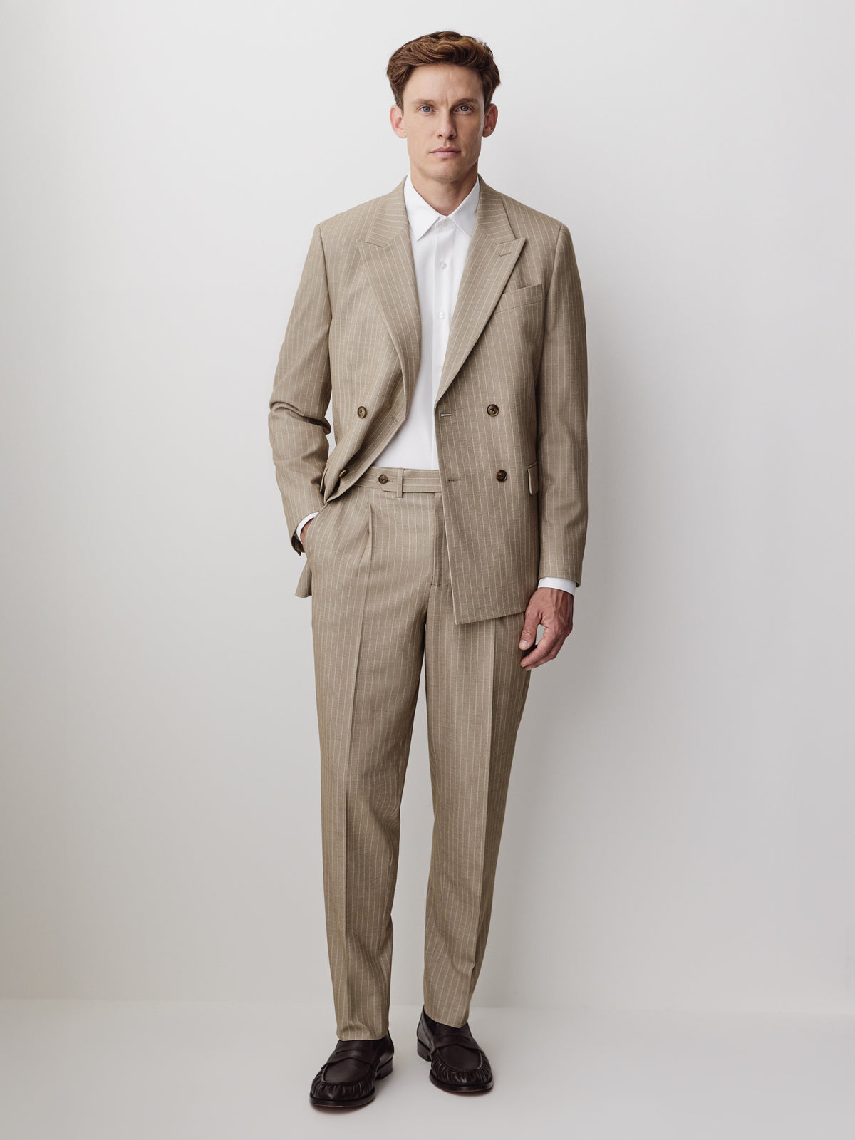 Pleated Tapered-Leg Striped Suit Pant