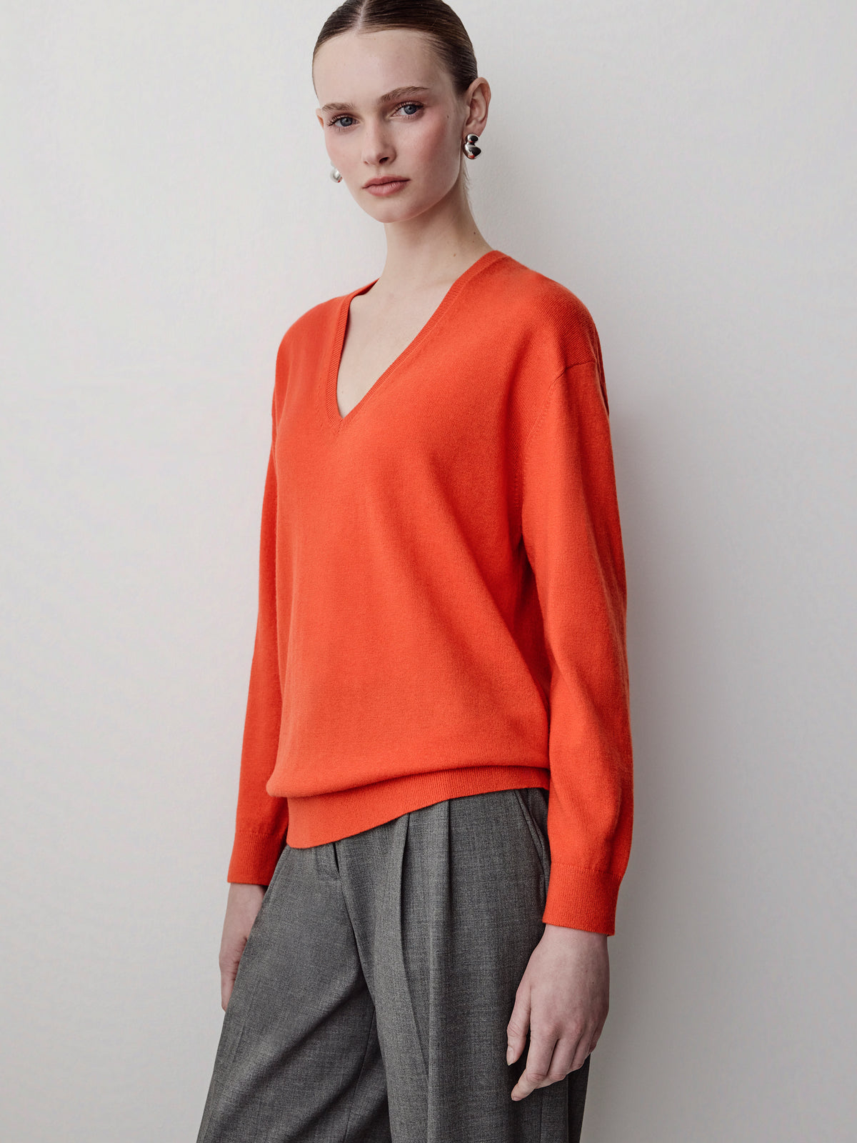Long-Sleeve V-Neck Oversized Merino Sweater