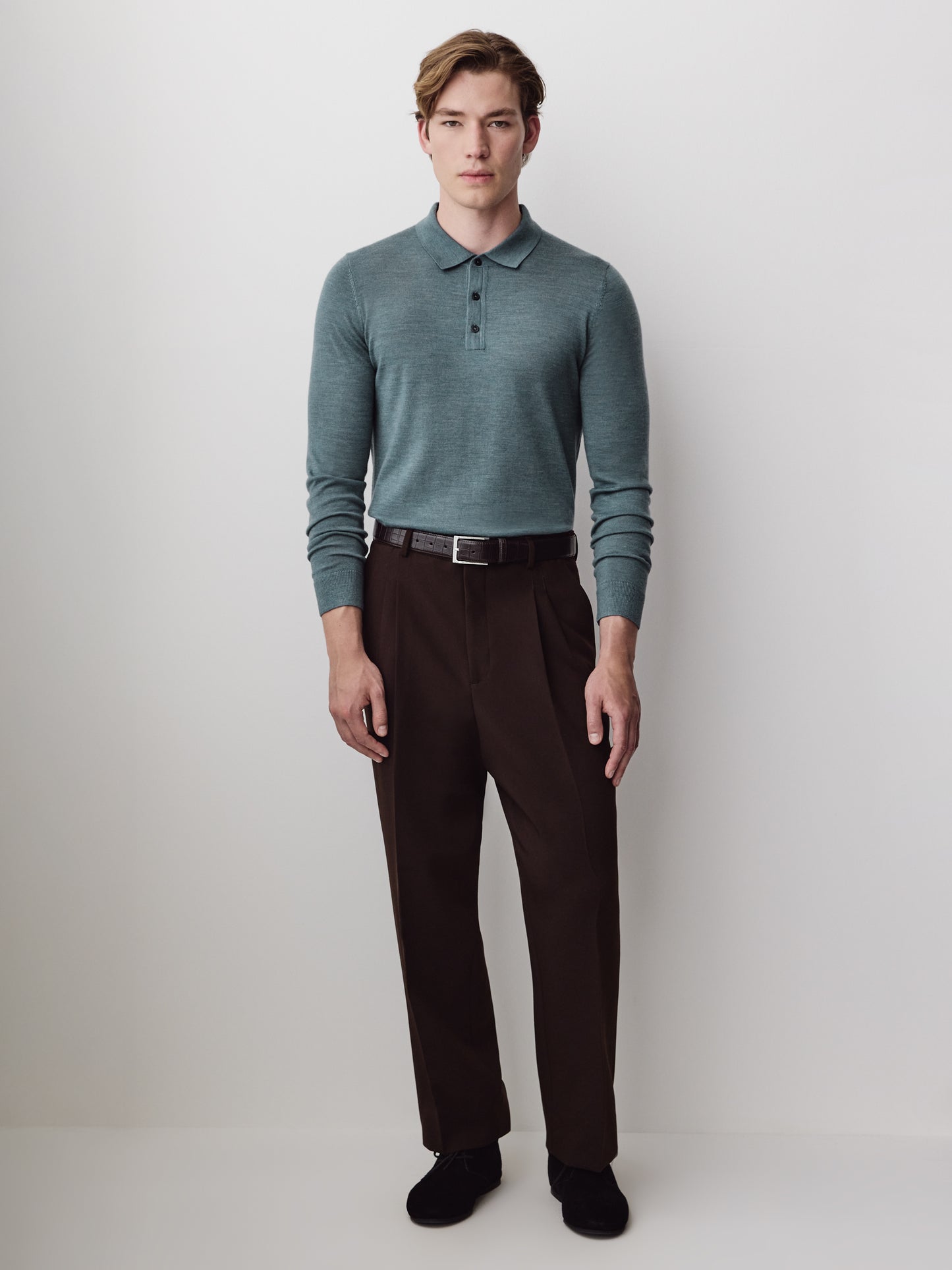 Merino Wool Knit Polo Sweater Long Sleeve