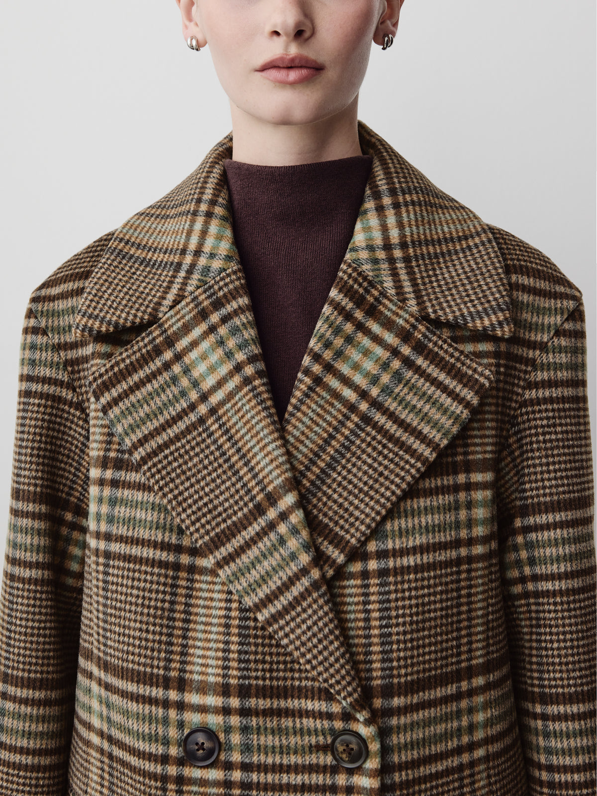 Woven Wool Blend Double-Breasted Long Coat