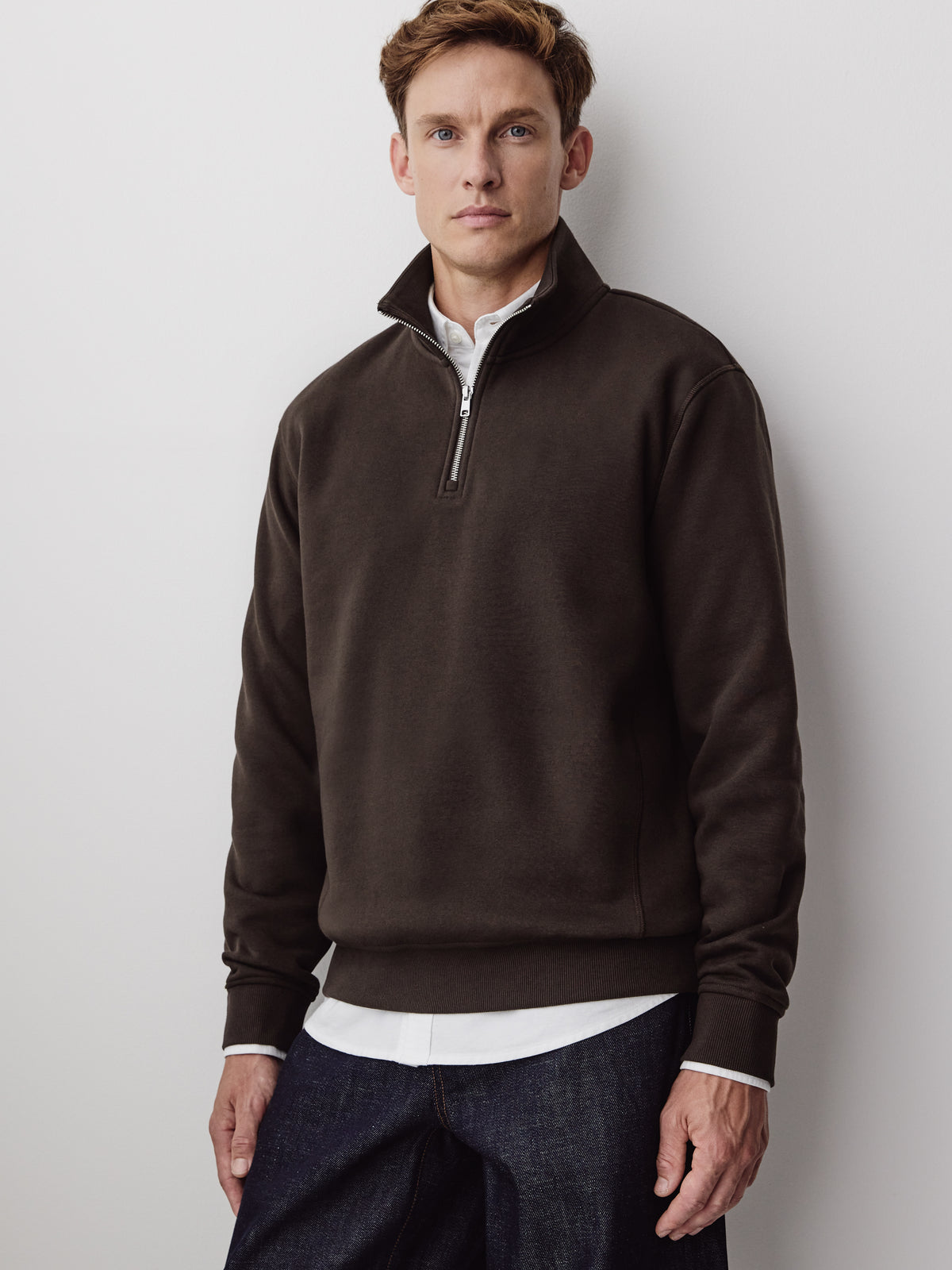 Long-Sleeve Half-Zip Mock-Neck Sweater