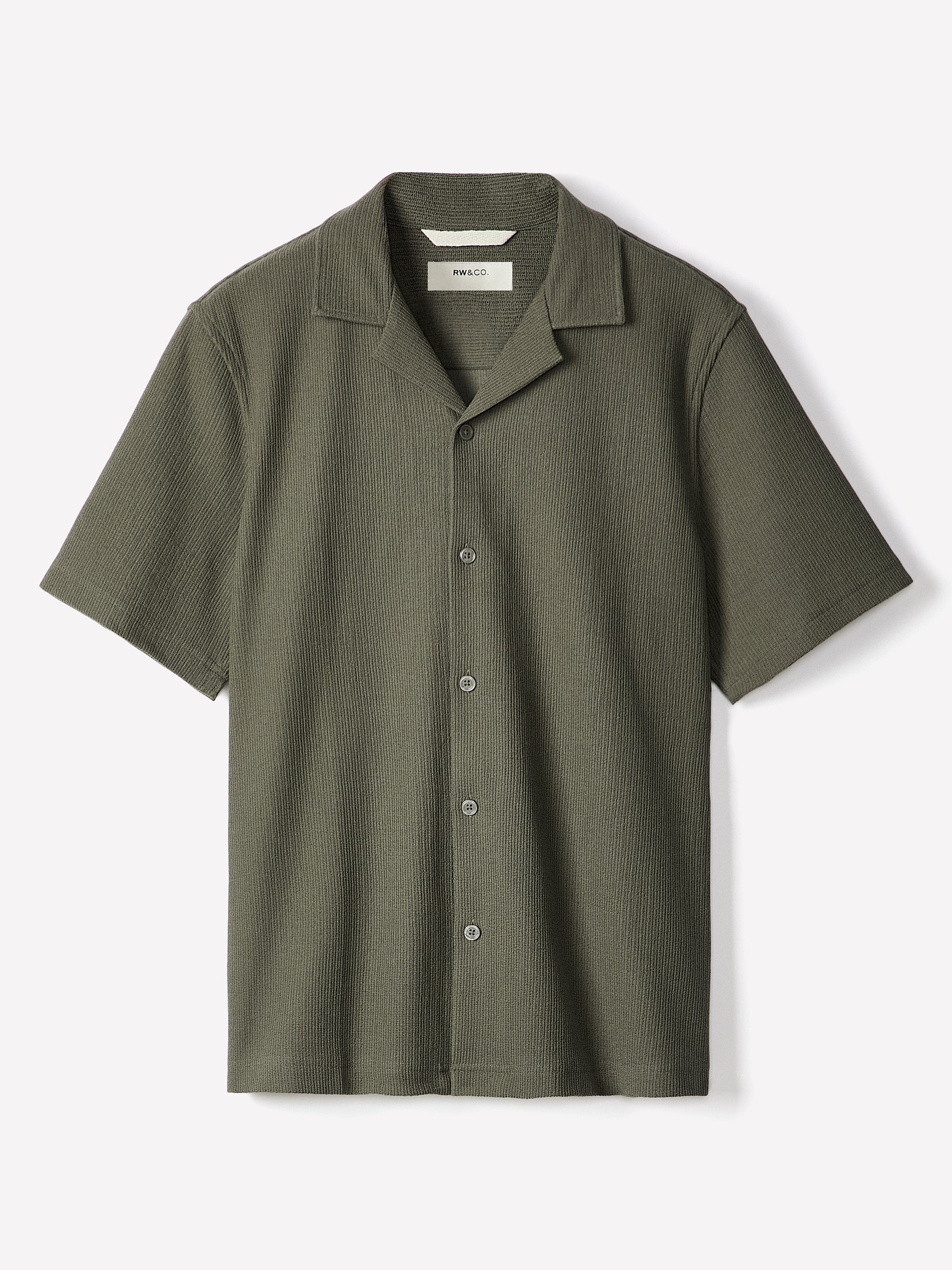 Short-Sleeve Textured Shirt with Camp Collar