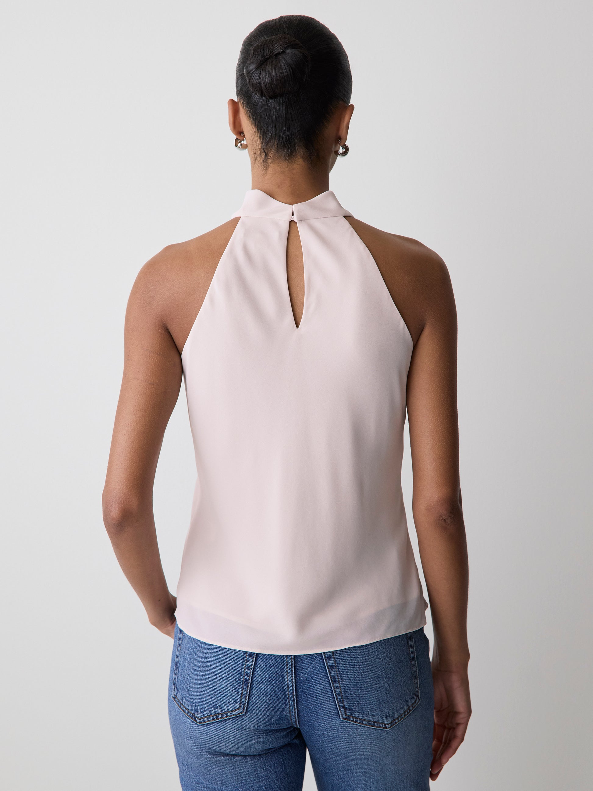 Woven Silky Crepe Halter Blouse