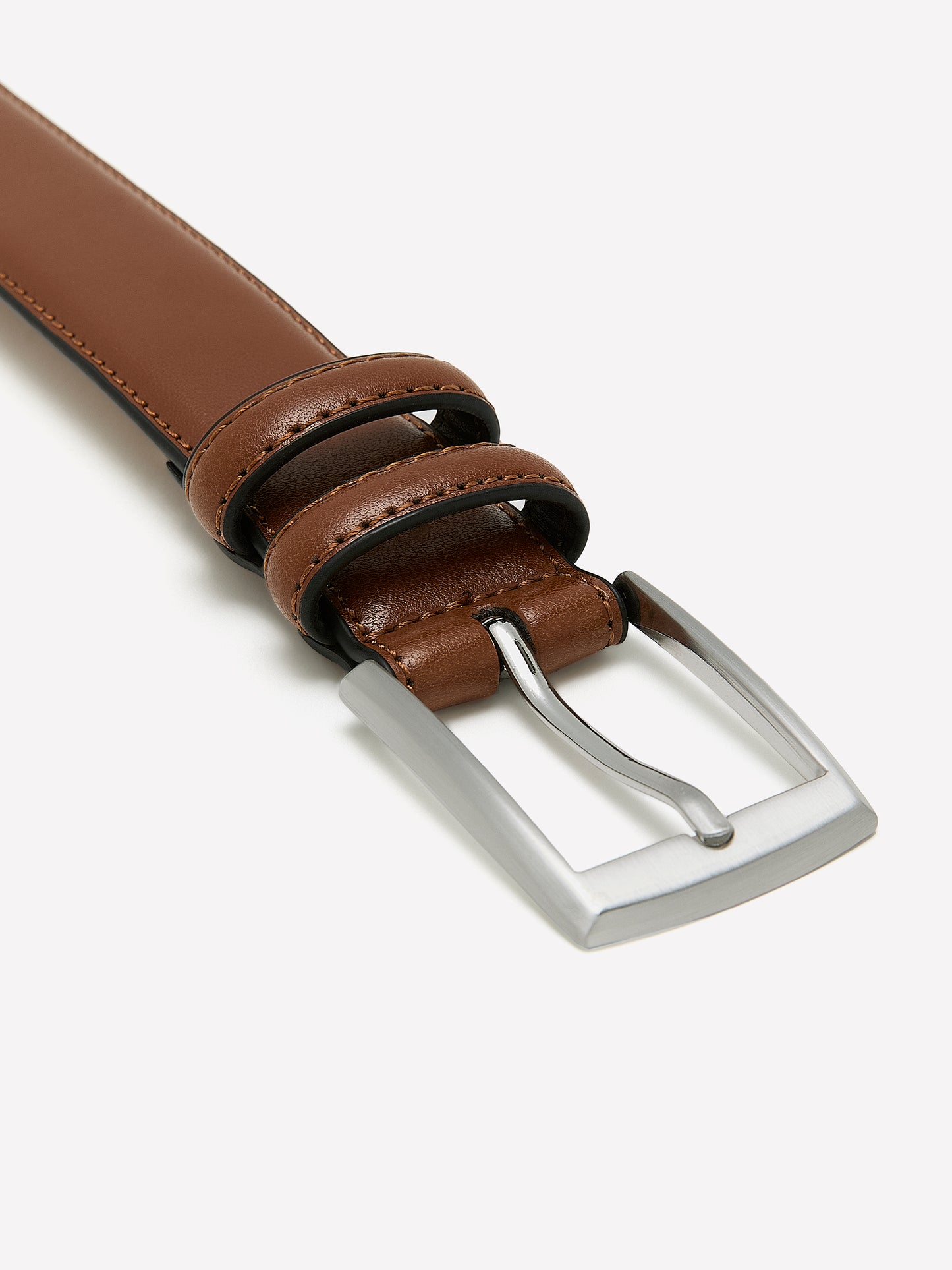 Double Loop Leather Belt with Square Buckle