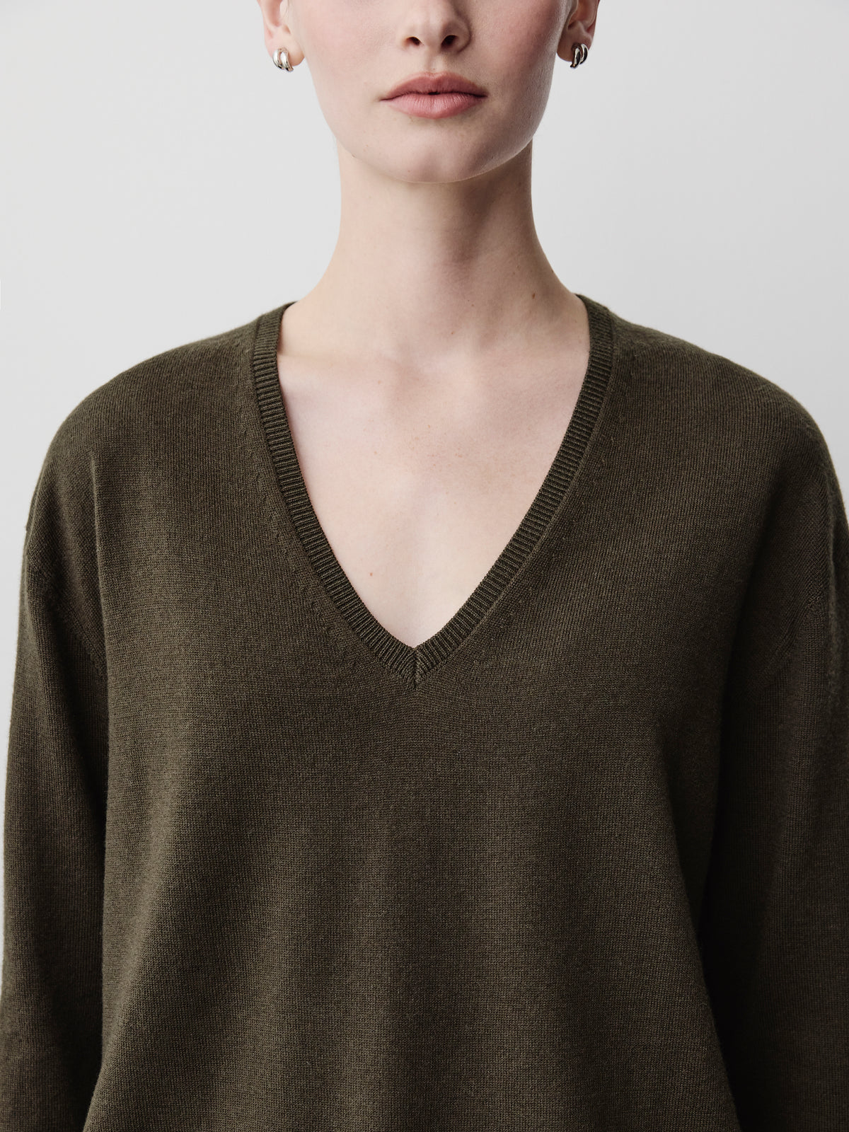 Long-Sleeve V-Neck Oversized Merino Sweater