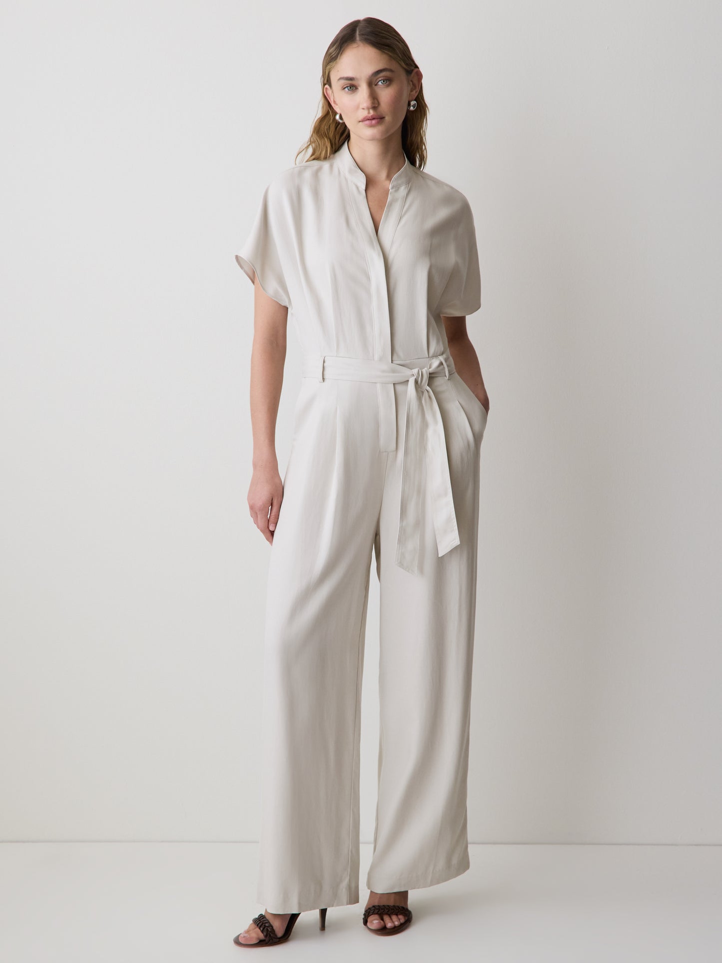 Short-Sleeve Wide-Leg Jumpsuit with Cut-Out Detail