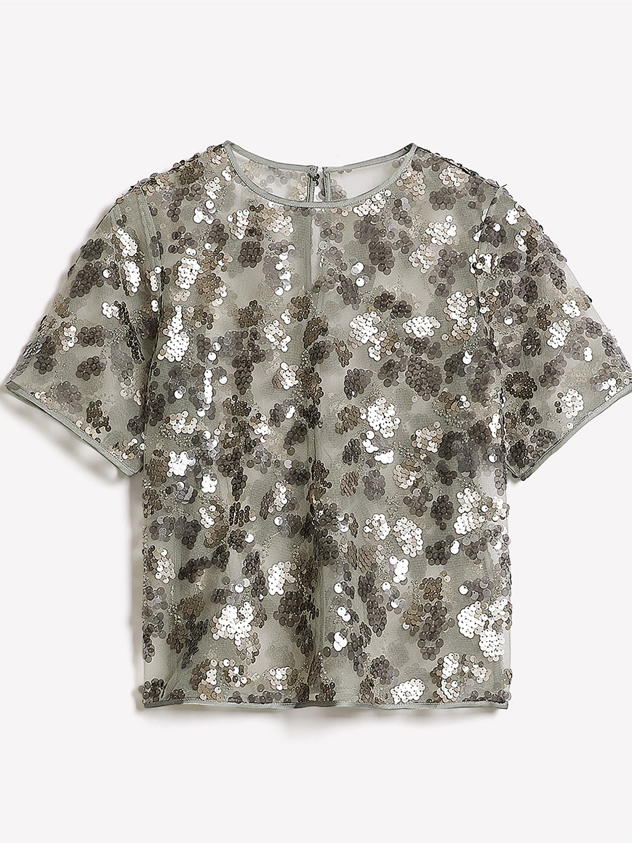 Blouse Popover à Paillettes à Col Rond et Manches Courtes