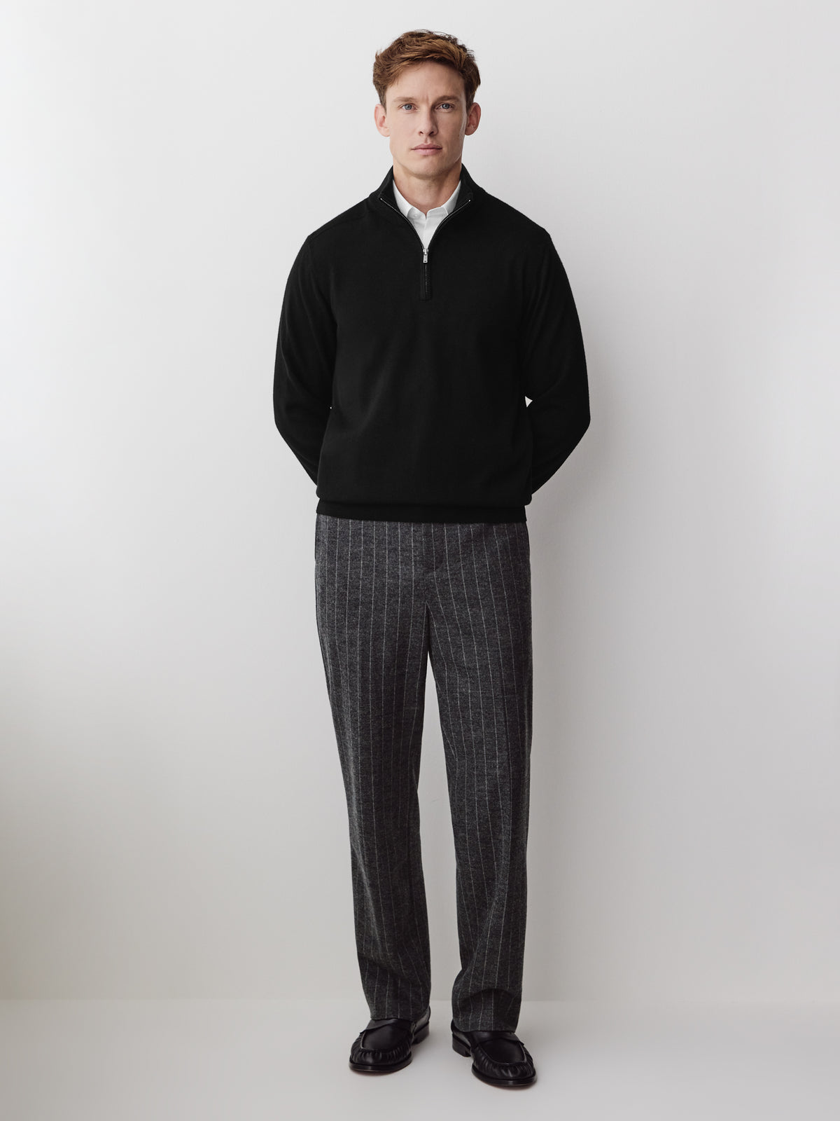 Merino-Wool Half-Zip Mock-Neck Sweater