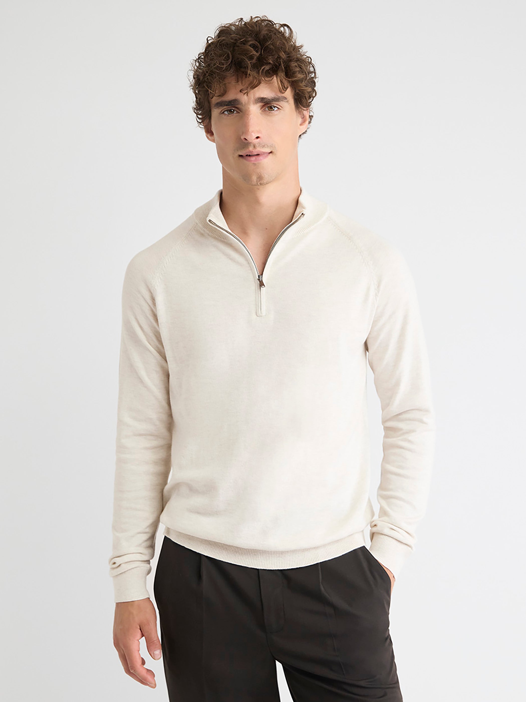 Long-Sleeve Half-Zip Mock-Neck Sweater