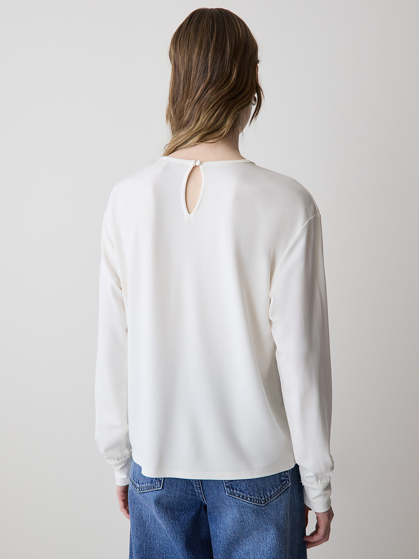 Long-Sleeve Top with Shirred Crew Neckline