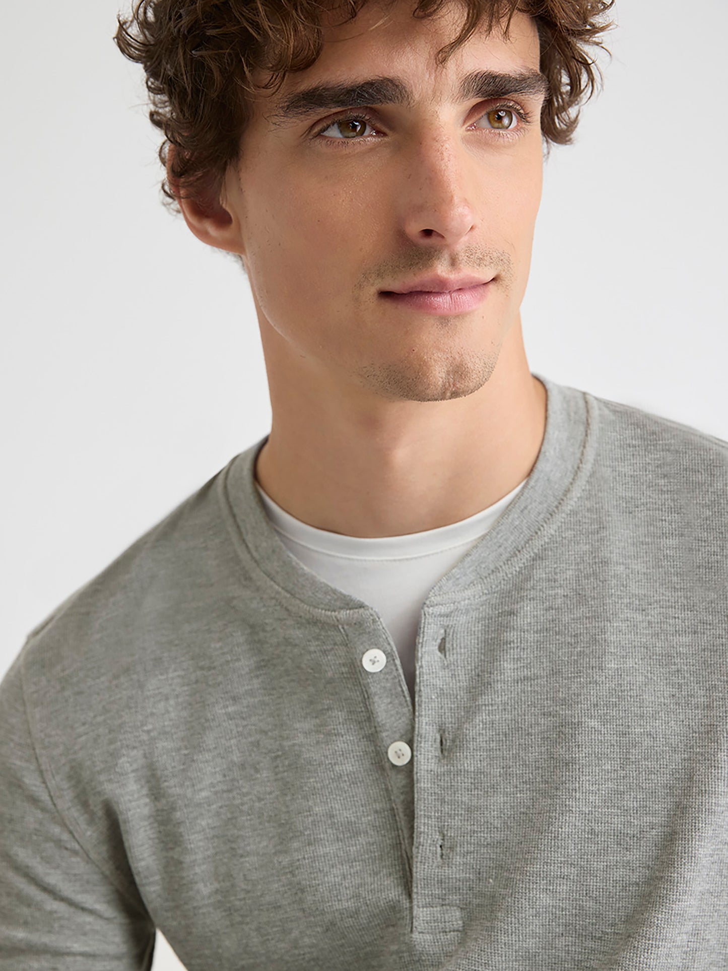 Long-Sleeve Henley Waffled Tee