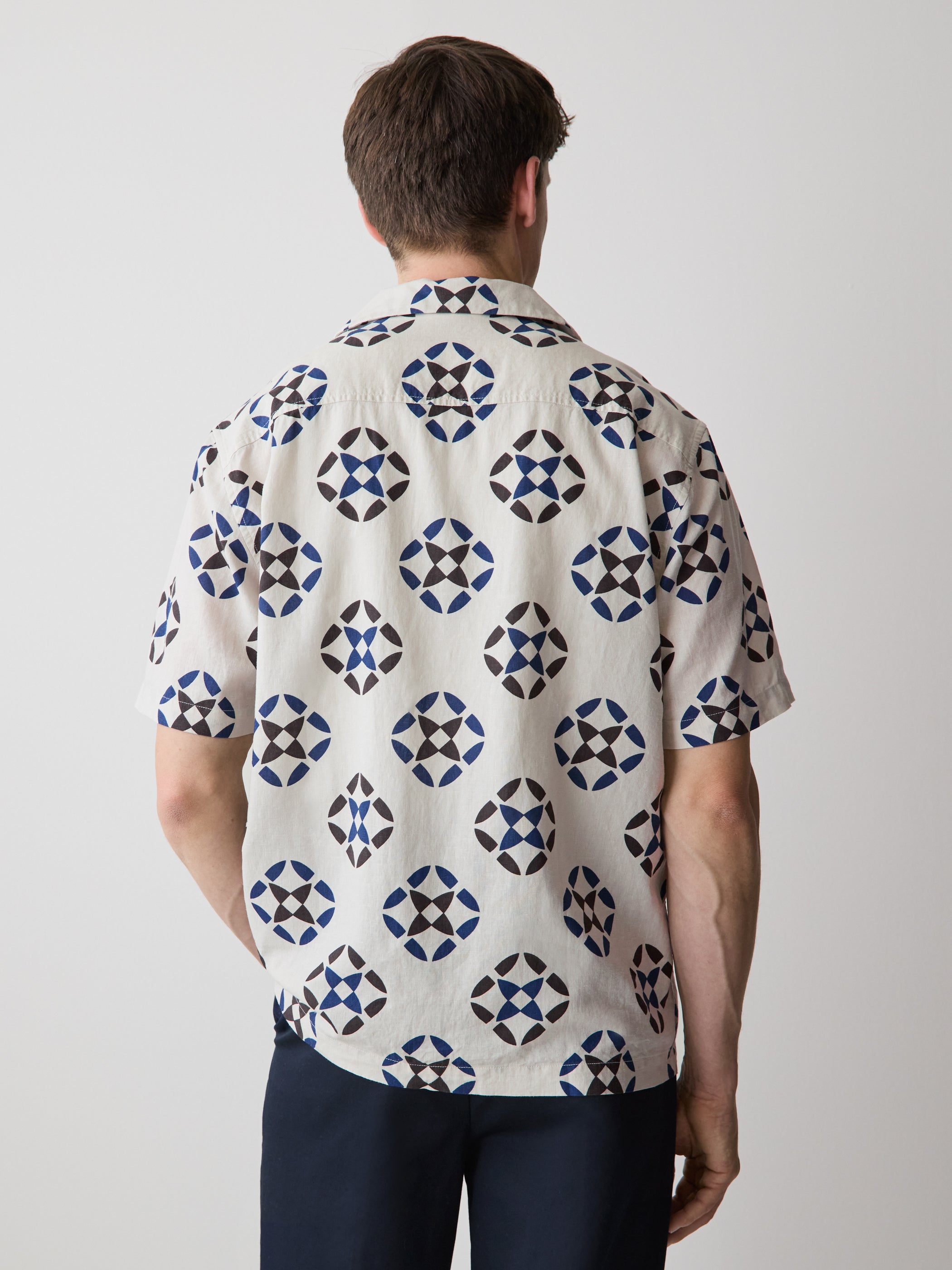 Linen-Blend Short-Sleeve Shirt with Print