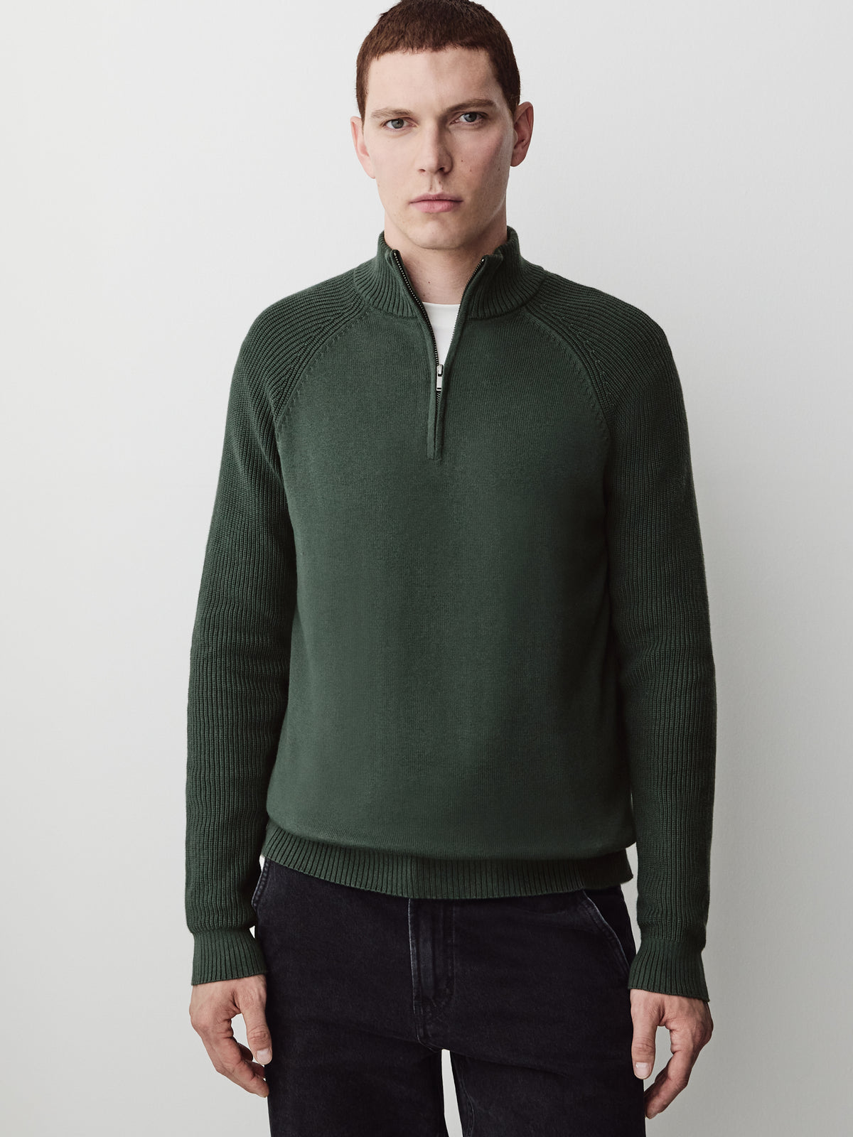 Long-Sleeve Half-Zip Mock-Neck Sweater
