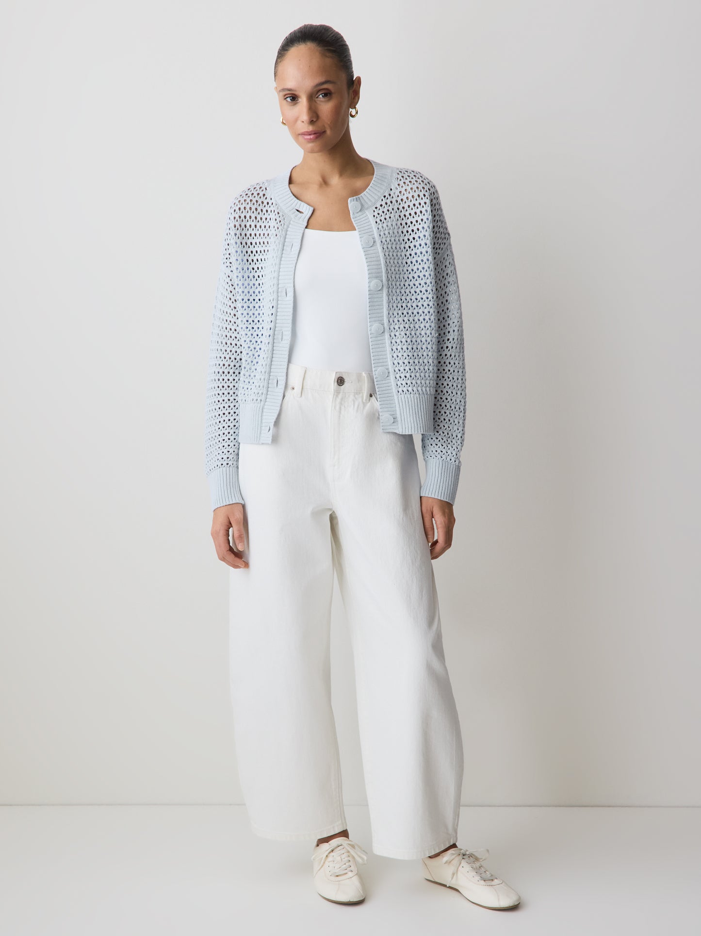 Cardigan en Mailles Ajourées à Manches Longues