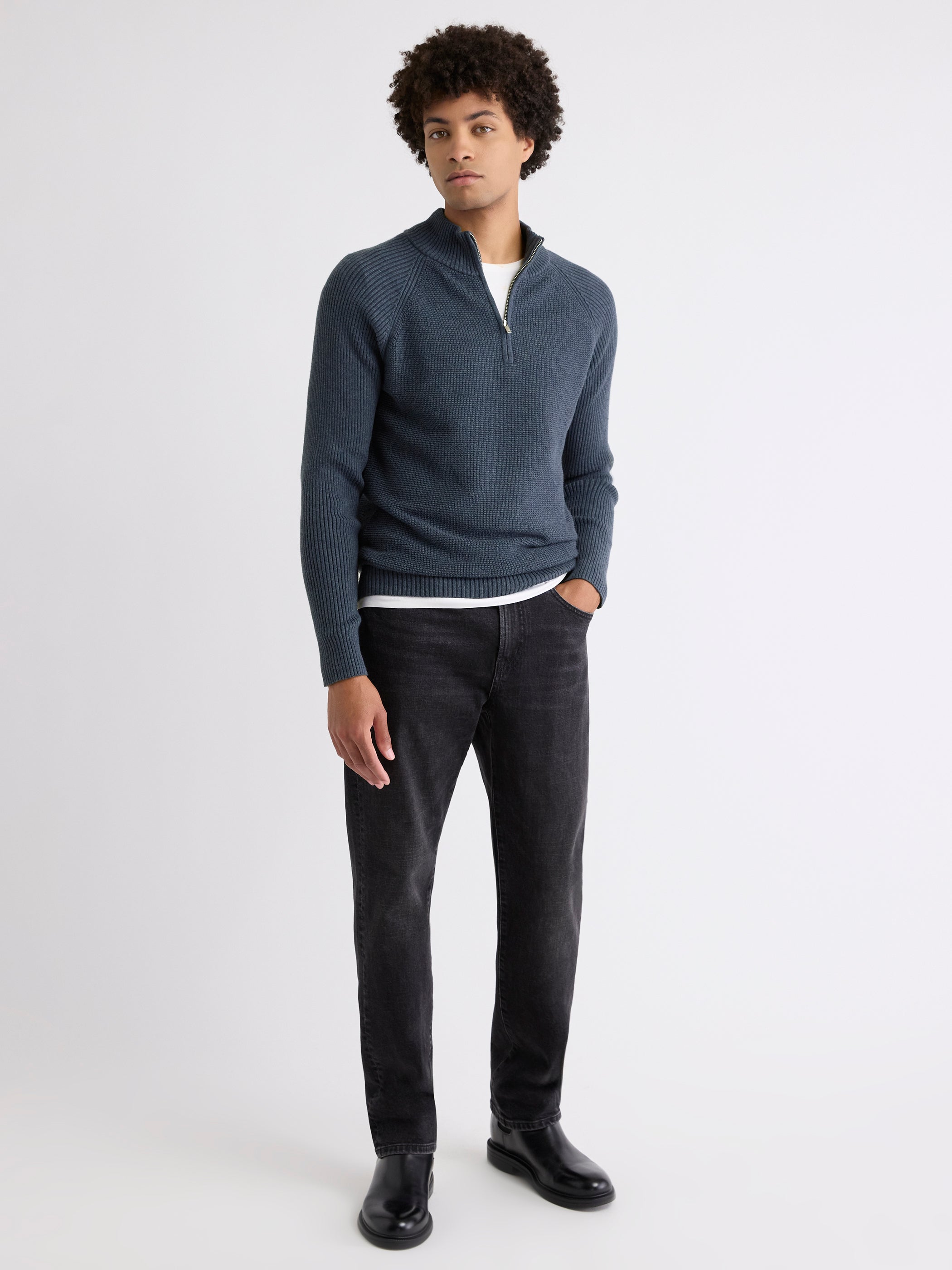 Long-Sleeve Half-Zip Mock-Neck Sweater