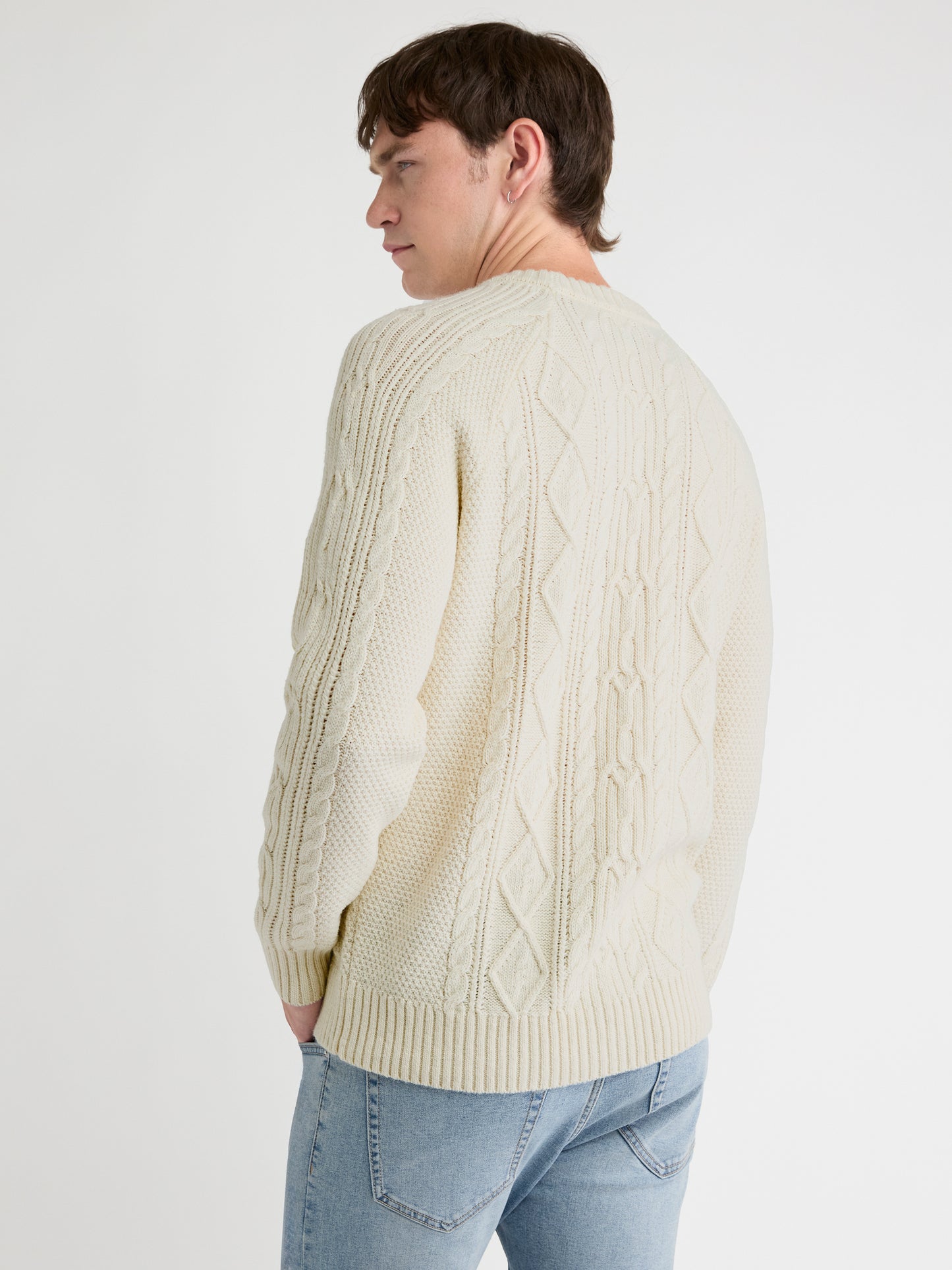 Long-Sleeve Cable Knit Crew-Neck Sweater